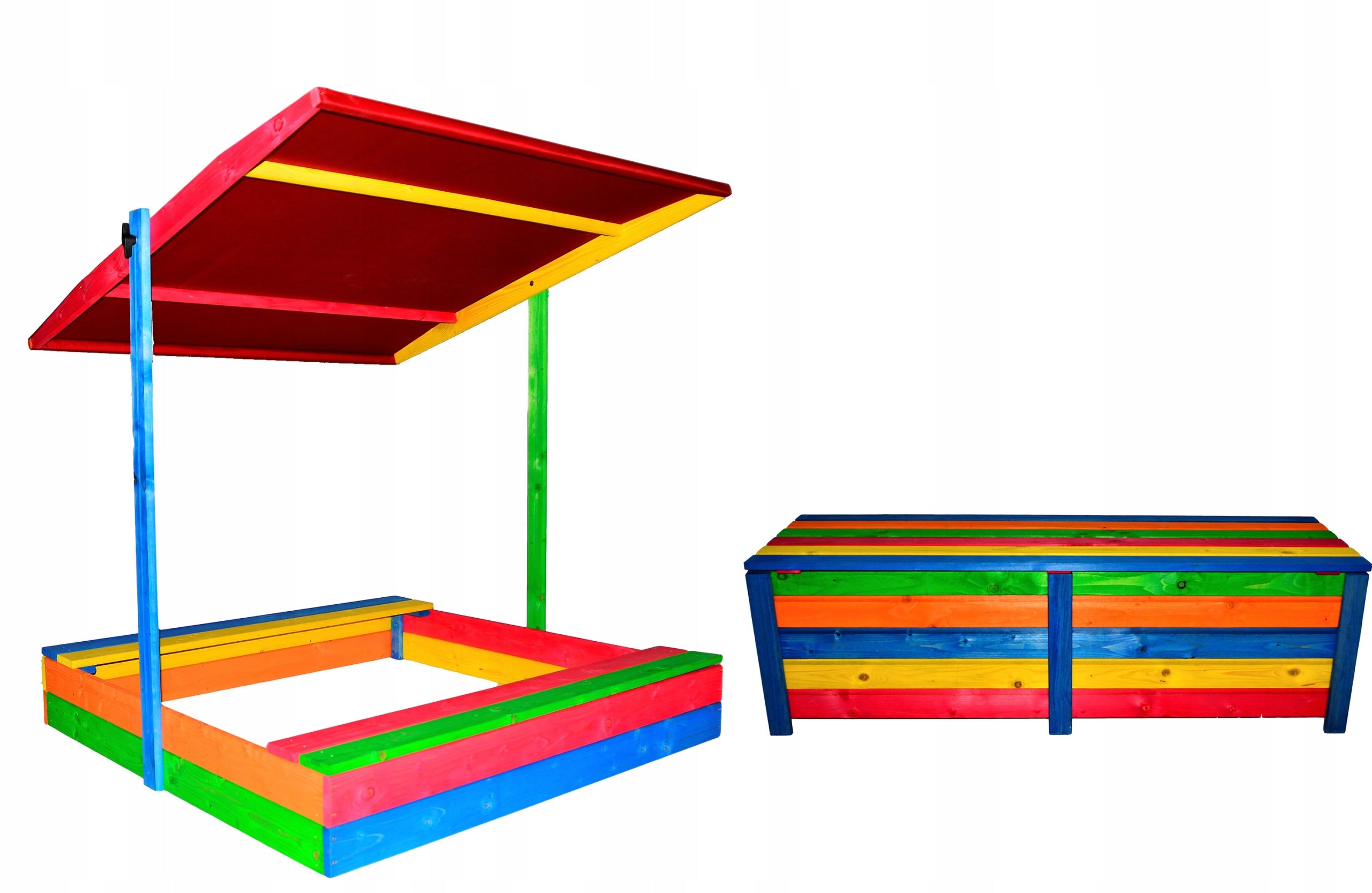 ECOLOGICAL WOODEN SANDBOX 150x150 COLORFUL OR BROWN Product height 20 cm