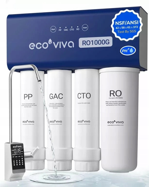 ECOVIVA RO1000G 1000GPD REVERSE OSMOSIS FILTER WITH TAP VERY EFFICIENT