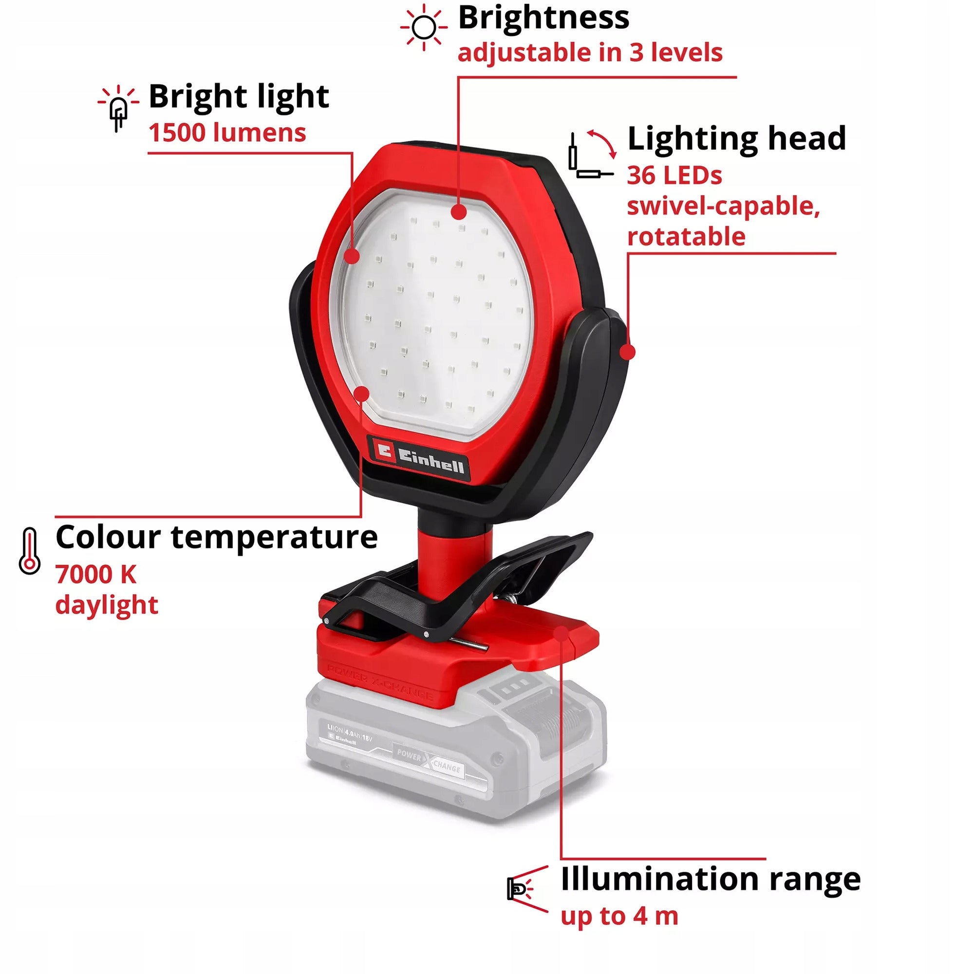 EINHELL Cordless Outdoor Lamp GC-OL 18/1500 Li-Solo Brand Einhell