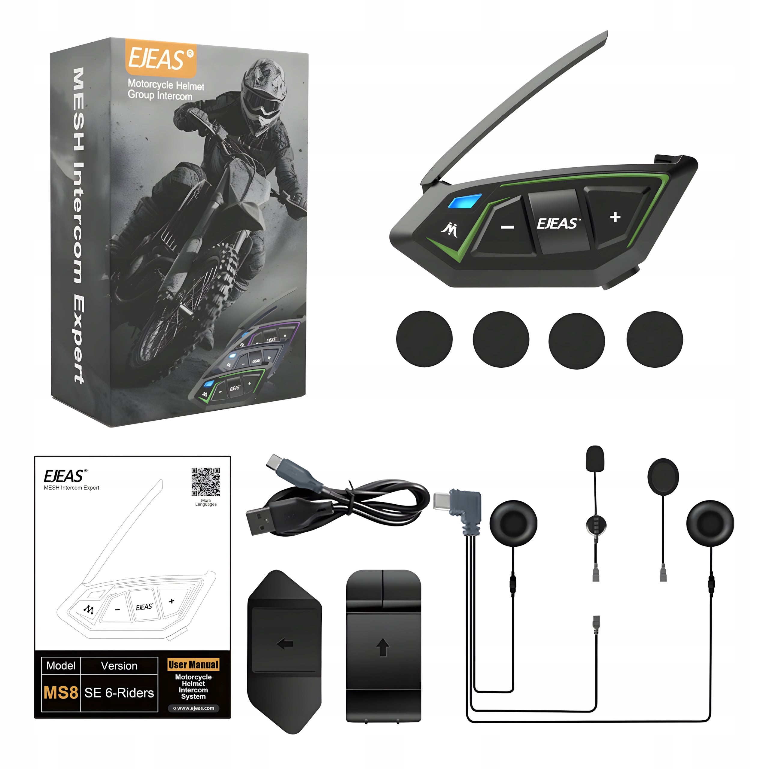 EJEAS MS8-SE MOTORCYCLE INTERCOM MAX 6 PEOPLE 1000M IP67 MESH 3.0 BT 5.1 CVC