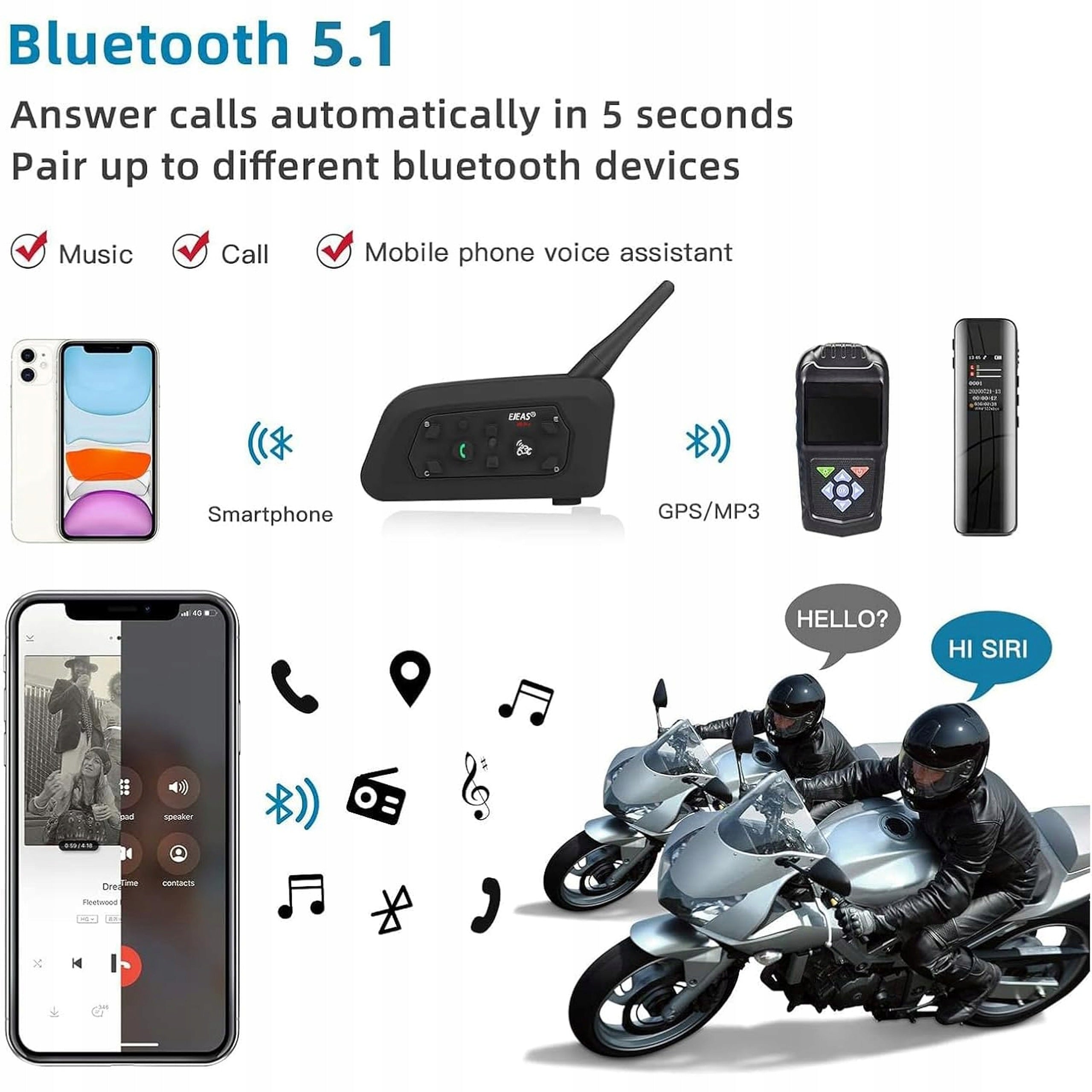 EJEAS V6 PRO+ intercom motorcycle Bluetooth headphones 5.1 set of 2 Manufacturer's catalog number ejeas V6