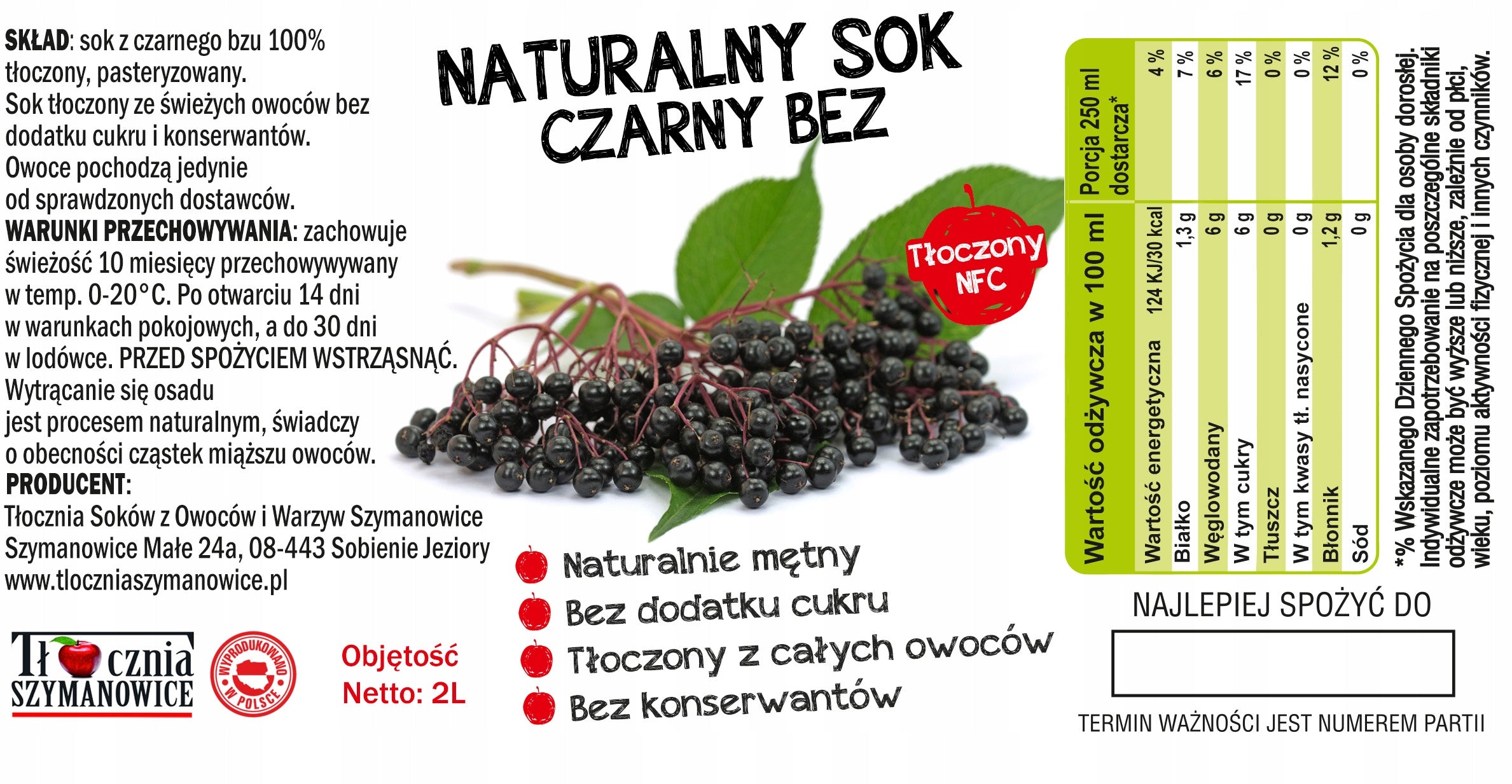 ELDERBERRY Juice 100% NFC BLACK WITHOUT 2L Brand Tłocznia Szymanowice