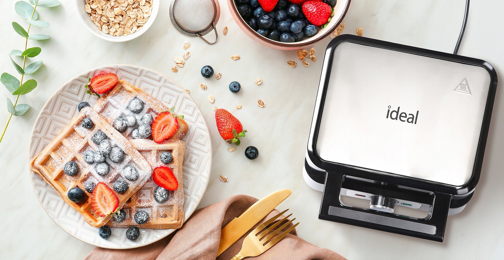 ELDOM WAFFLE MAKER 2LARGE CRISPY WAFFLES NON-STICK COATING STRONG 2000W Power rating 2000 W