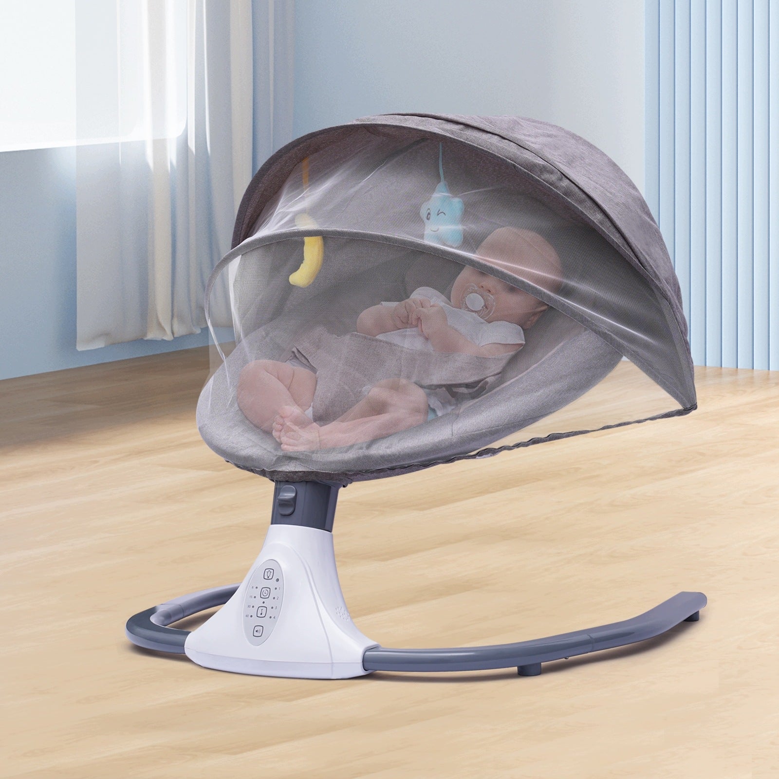 ELECTRIC BABY SWING WITH REMOTE CONTROL+TOY+MUSIC, BLUETOOTH & USB GRAY Packaging status original