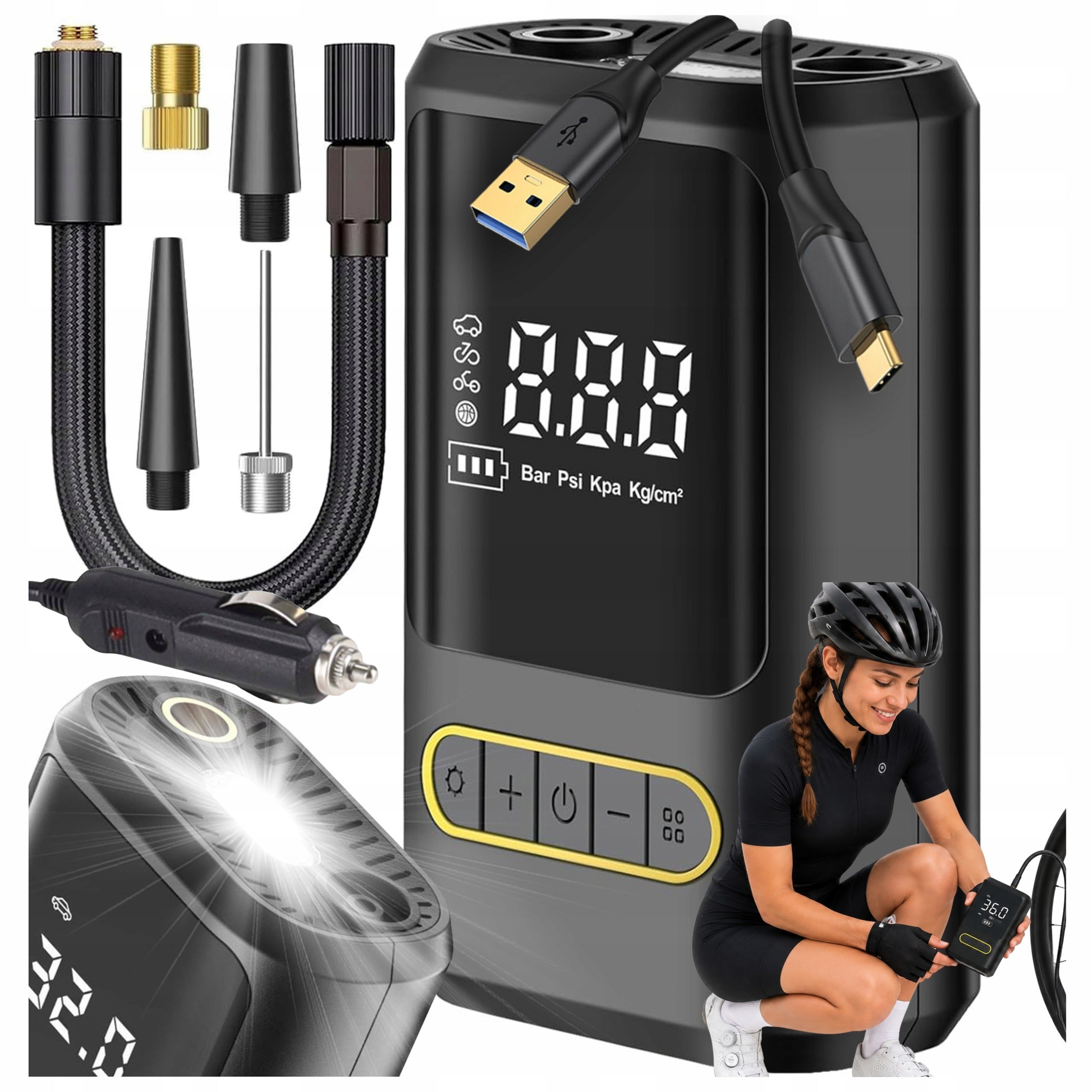ELECTRIC BICYCLE PUMP FOR SCOOTER Mini Compressor POWERFUL Powerbank USB