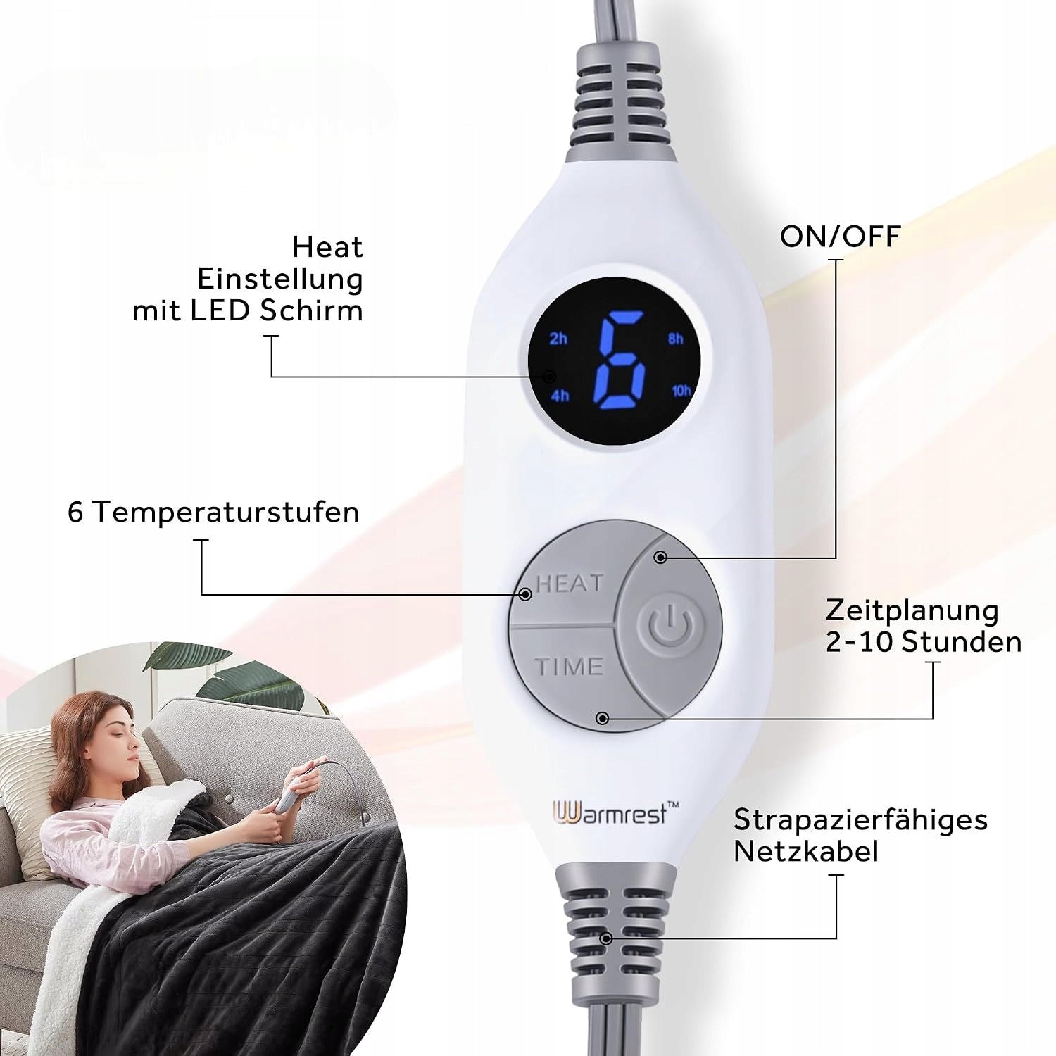 ELECTRIC BLANKET 150x200 GREY 6 HEAT LEVELS TIMER 1-10H SHERPA FOR BED Packaging status original