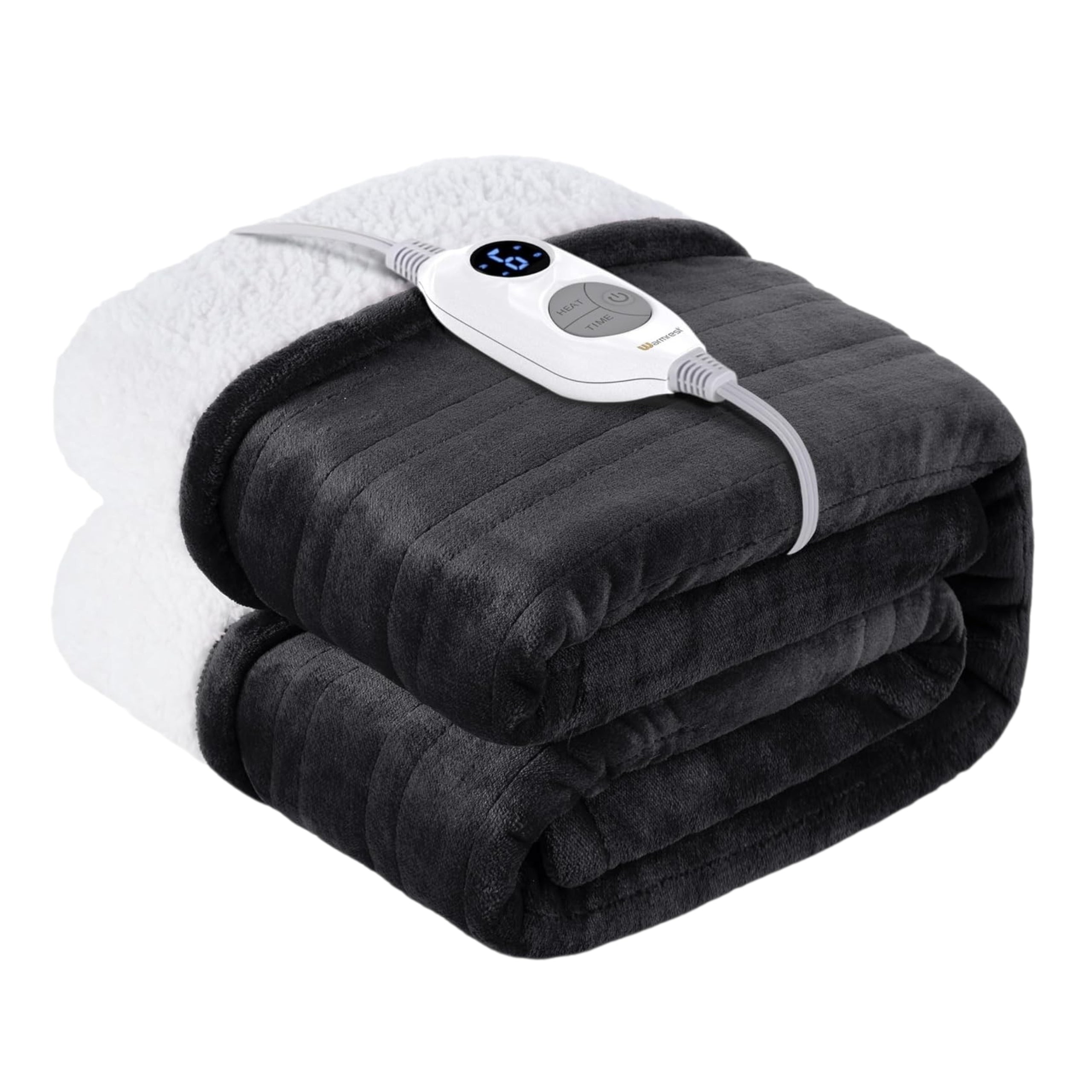 ELECTRIC BLANKET 150x200 GREY 6 HEAT LEVELS TIMER 1-10H SHERPA FOR BED