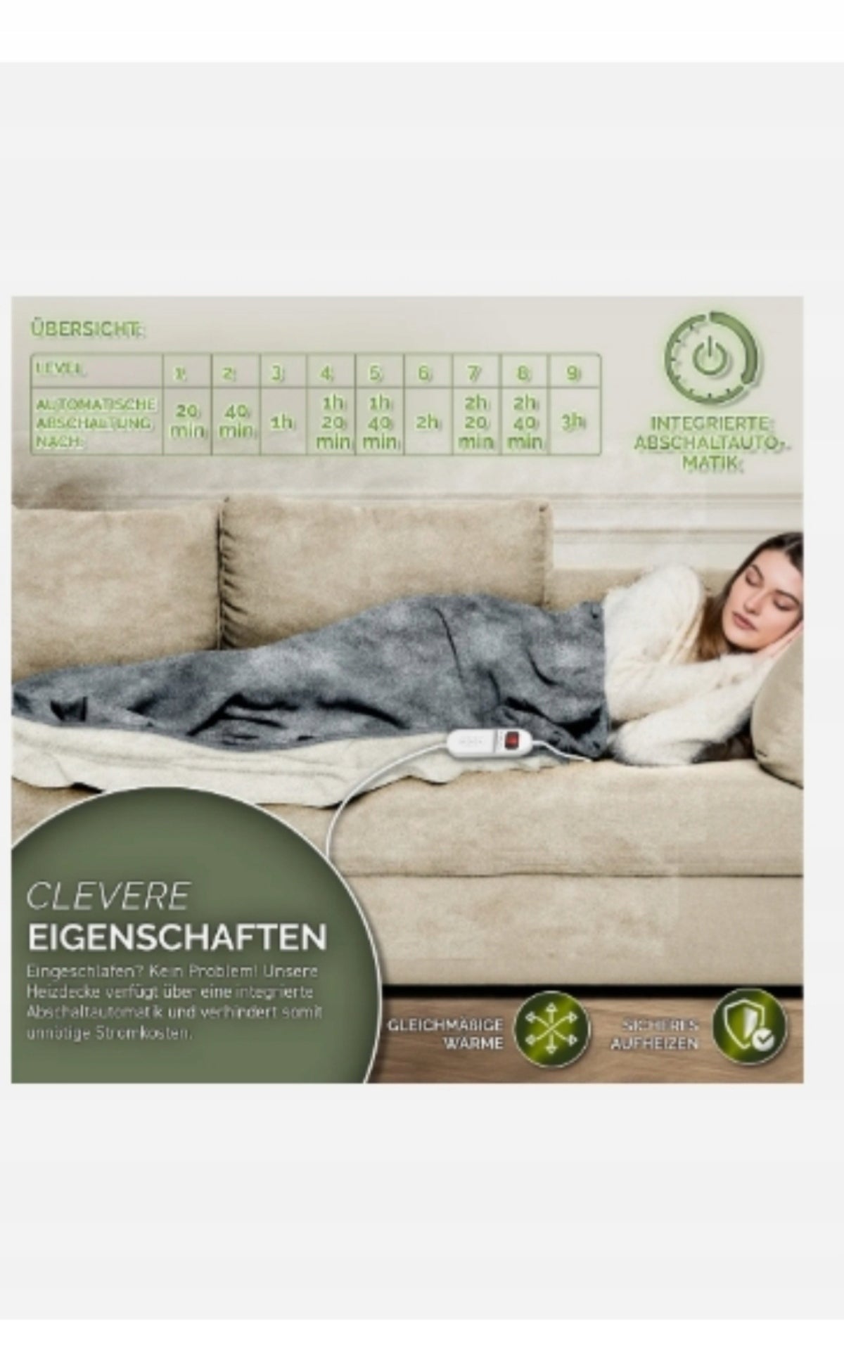 ELECTRIC BLANKET 160x120 CM PLUSH LIGHT GREY 9 LEVELS OF HEATING EAN (GTIN) 4260613498953