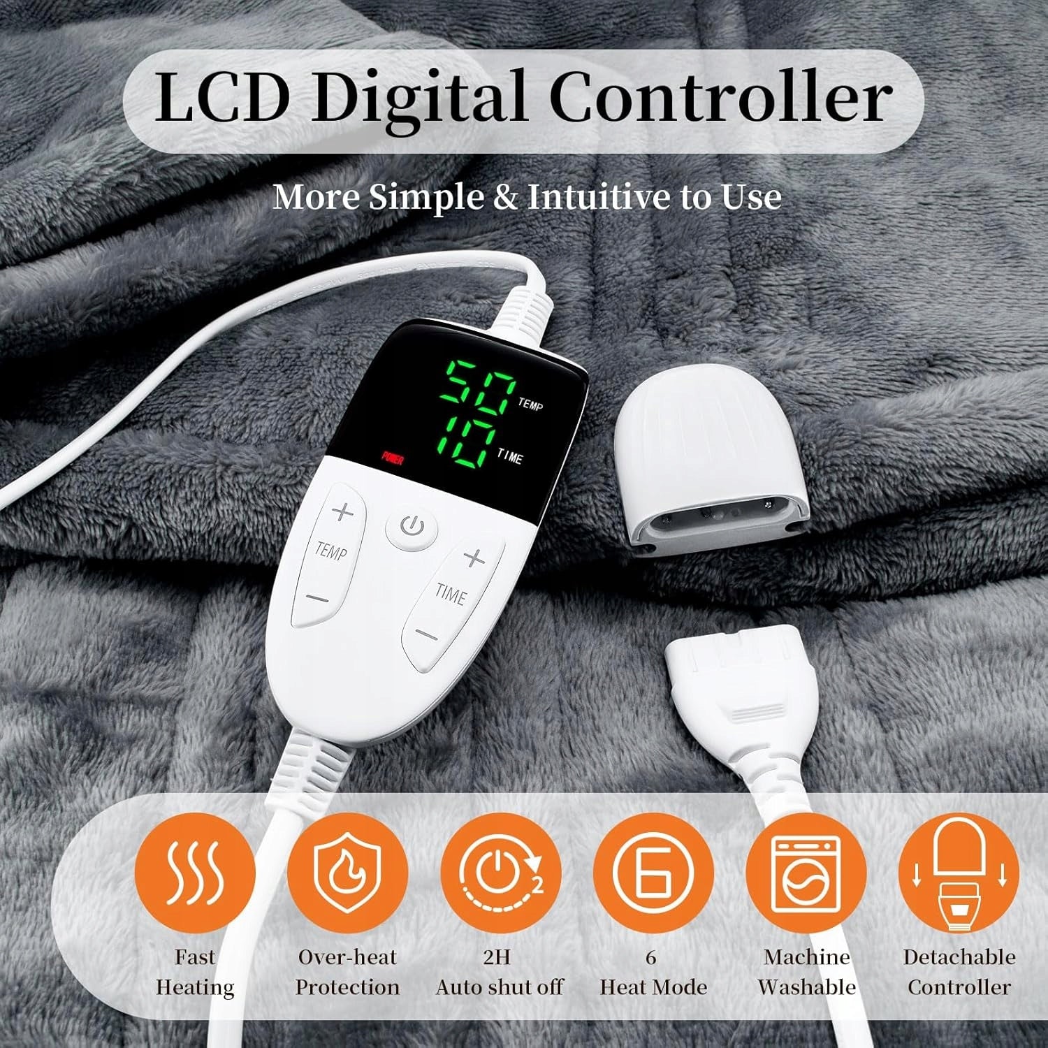 ELECTRIC BLANKET 180 x 150 CM HEATING WITH HEATING 6 HEAT LEVELS HIT Medical device no