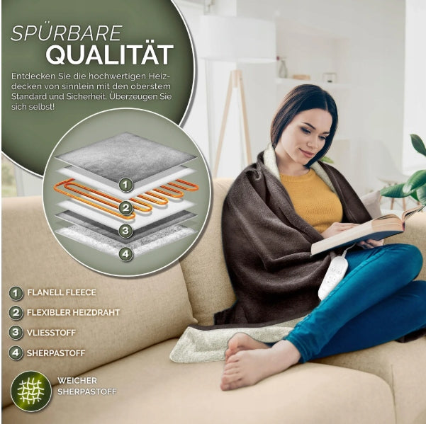ELECTRIC BLANKET SINNLEIN 200x180cm DOUBLE PLUSH BROWN 9 HEAT LEVELS Medical device no