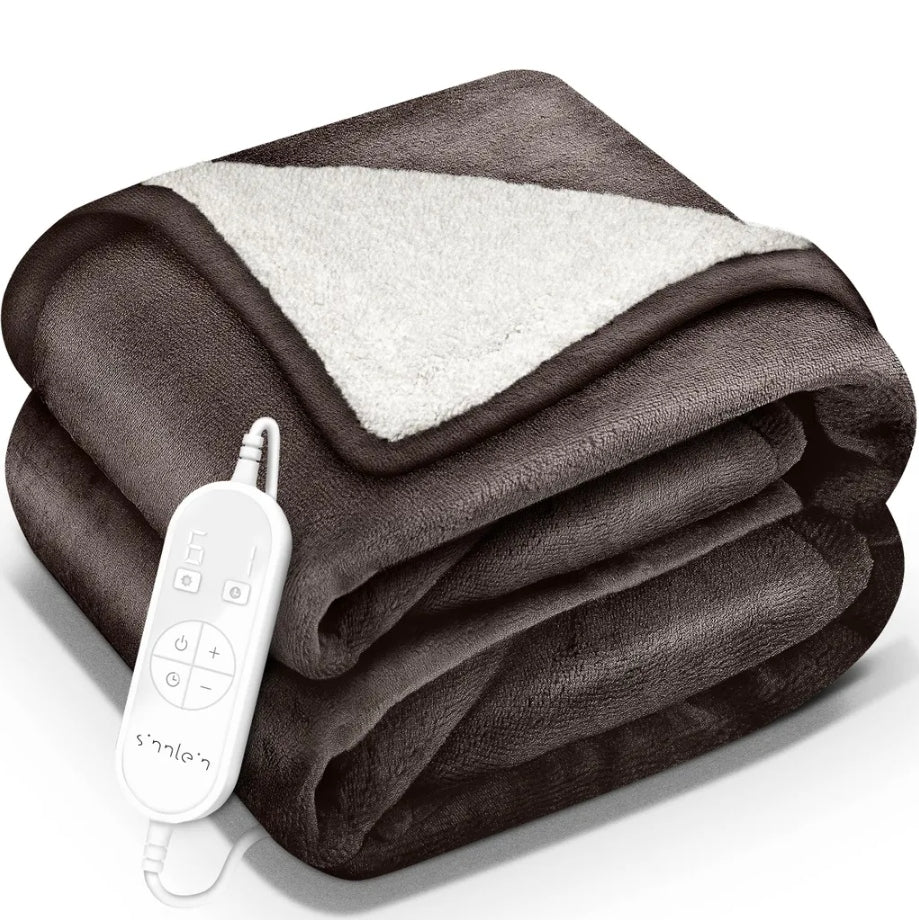 ELECTRIC BLANKET SINNLEIN 200x180cm DOUBLE PLUSH BROWN 9 HEAT LEVELS