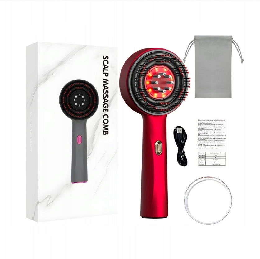ELECTRIC BRUSH MASSAGER HAIR GROWTH RELAXATION SCALP SPA RED