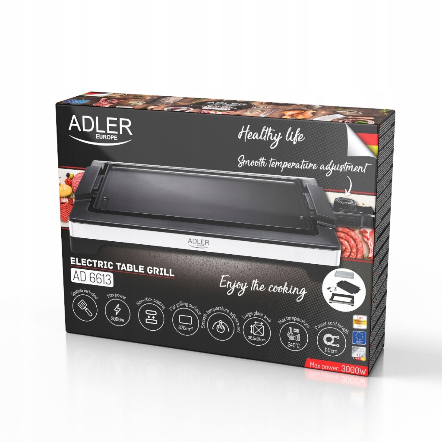 ELECTRIC CONTACT GRILL 3000W HIGH POWER for vegetable sausage meat ADLER Model AD 6613