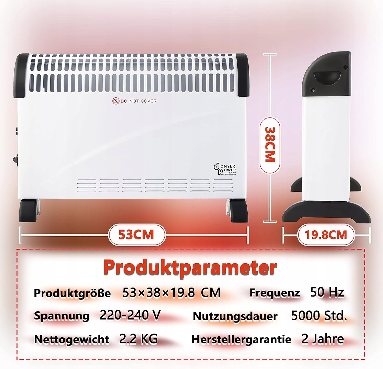 ELECTRIC CONVECTOR HEATER 2000W OIL FREE STANDING WITH THERMOSTAT Manufacturer code B0B6TS34S6