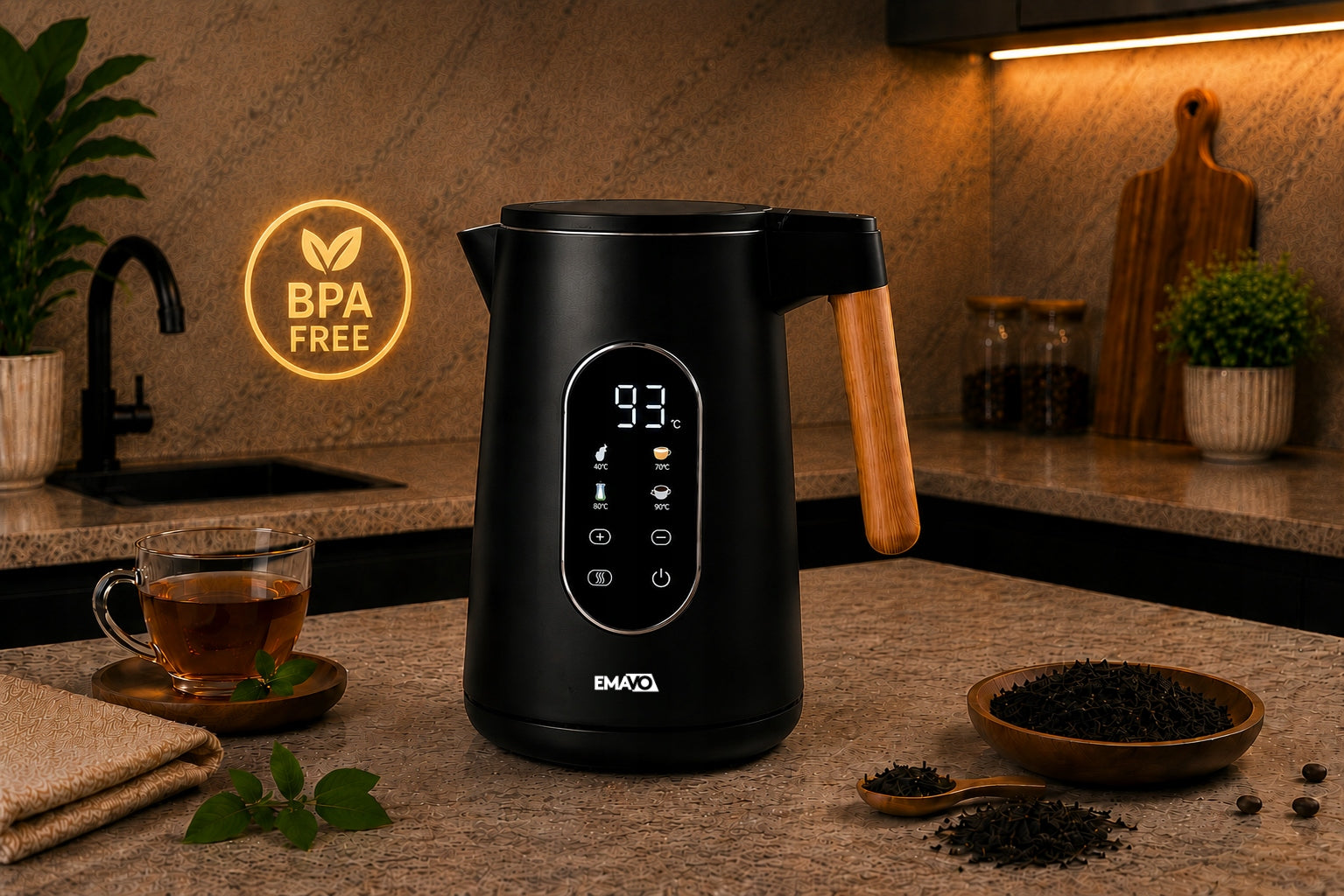 ELECTRIC CORDLESS KETTLE 1,7l 2200W BLACK TEMPERATURE CONTROL Model Czajnik elektryczny z regulacją temperatury