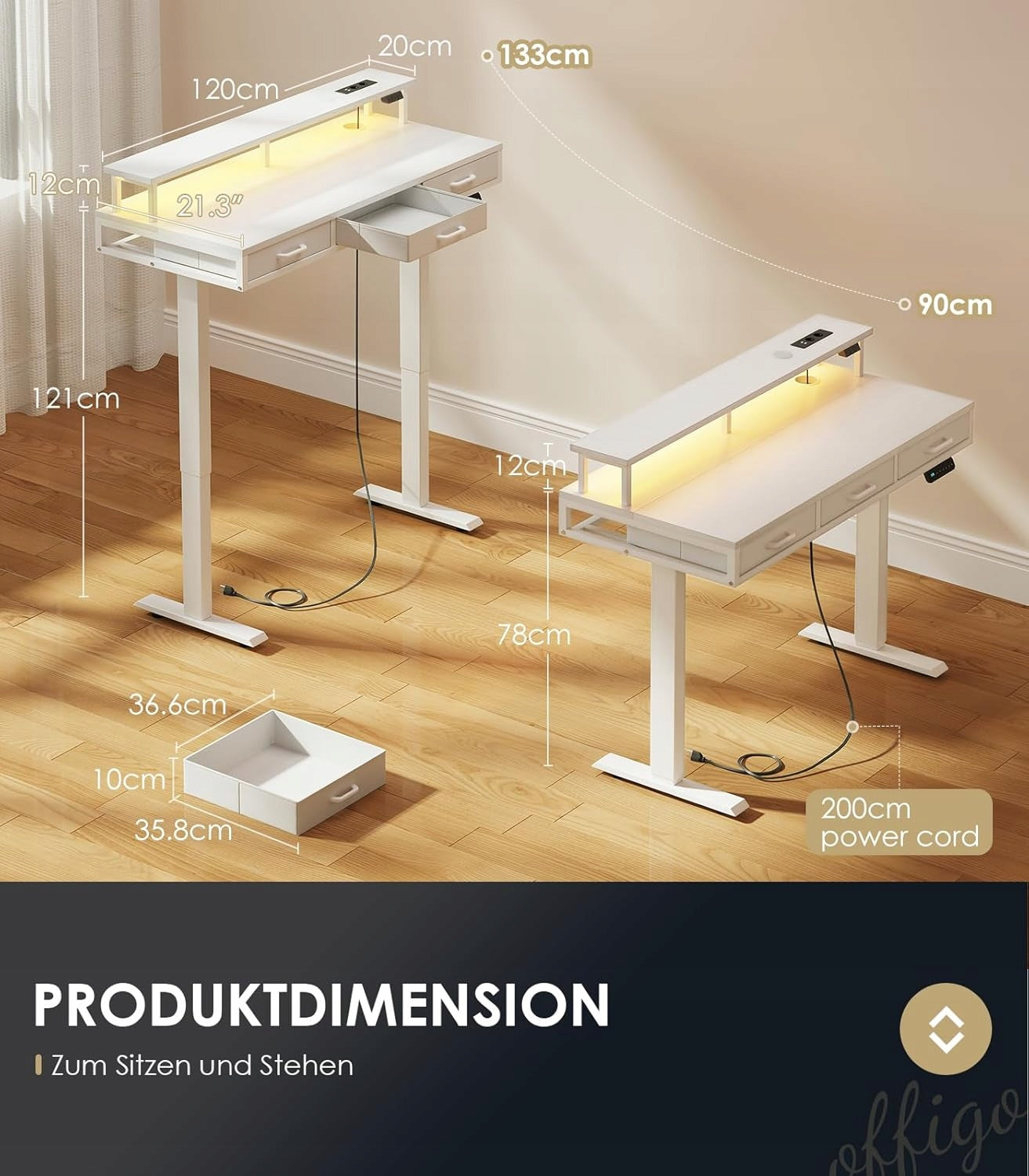 ELECTRIC DESK ADJUSTABLE 3 DRAWERS ELEGANT HOME OFFICE WORK EAN (GTIN) 0099734768355