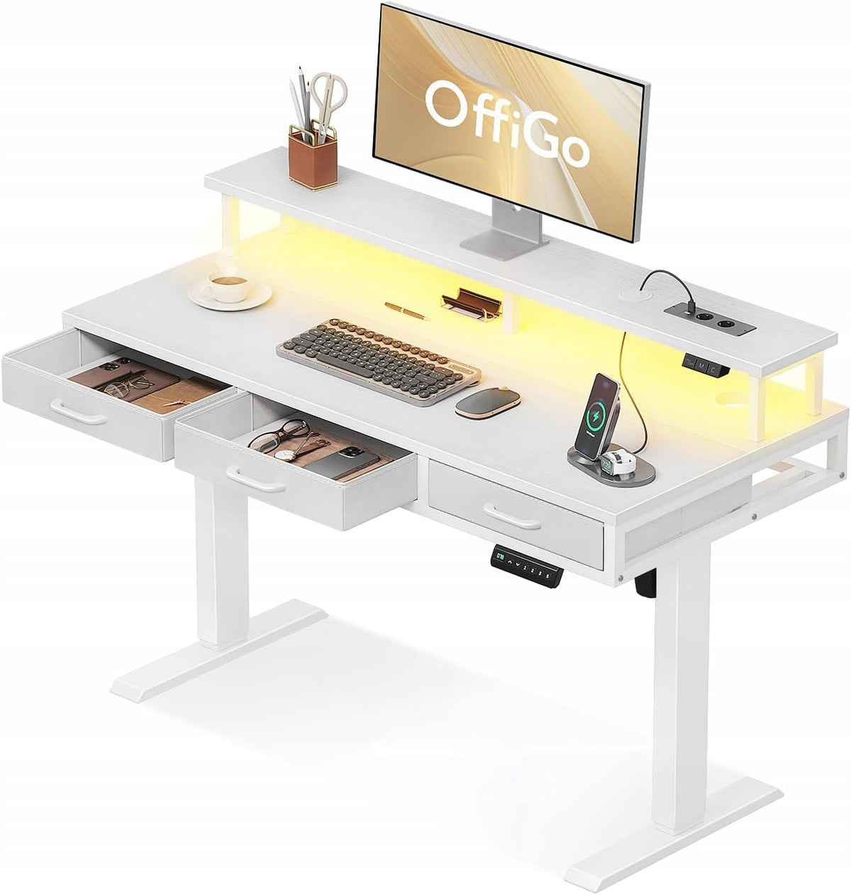 ELECTRIC DESK ADJUSTABLE 3 DRAWERS ELEGANT HOME OFFICE WORK