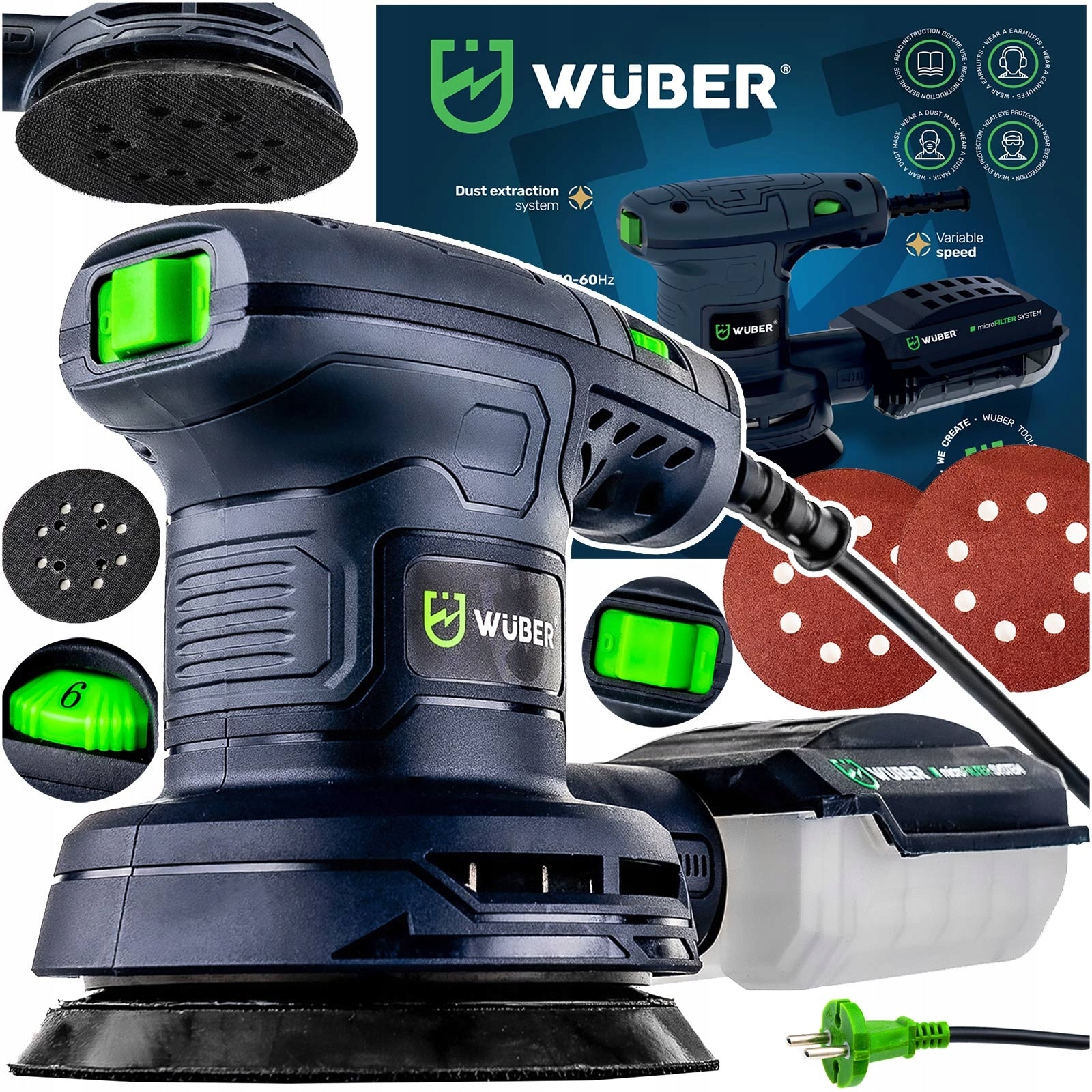 ELECTRIC ECCENTRIC OSCILLATING GRINDER WITH ADJUSTABLE ROTATION WUBER