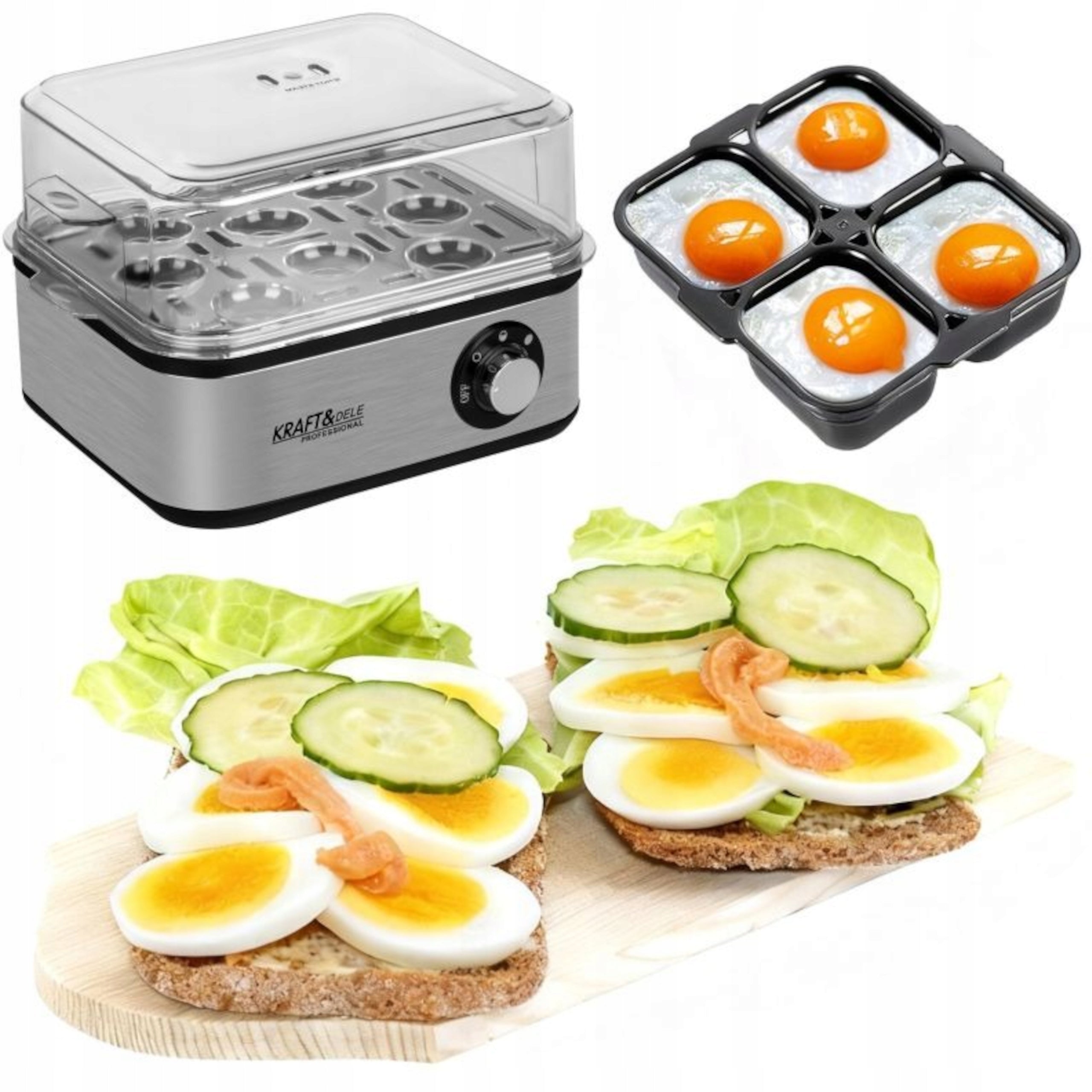 ELECTRIC EGG COOKER FOR 8 BOILED EGGS 4 FRIED EGGS 500W KRAFT&DELE