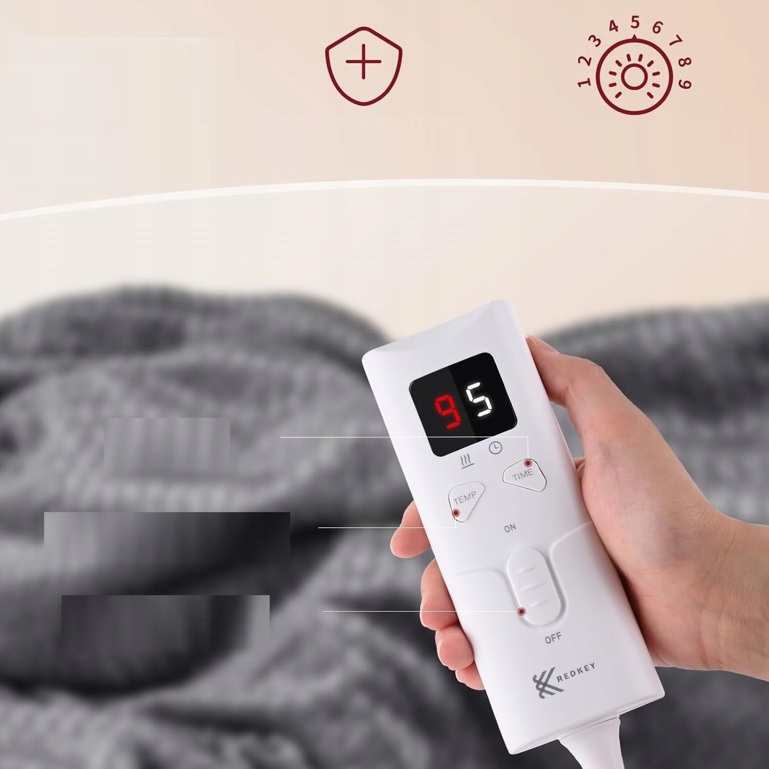 ELECTRIC FLANNEL BLANKET LED 180x130cm grey 9 levels remote control EAN (GTIN) 0610446394665
