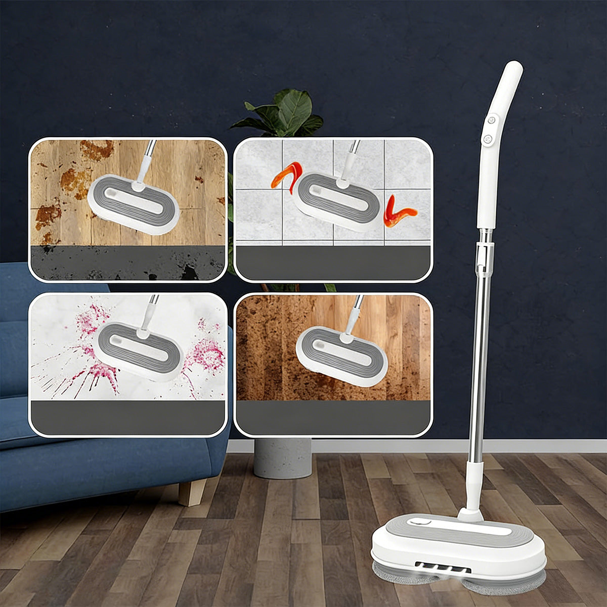 ELECTRIC FLOOR MOP WITH WASHER WIRELESS ROTARY WITH LAMP Dominant color white