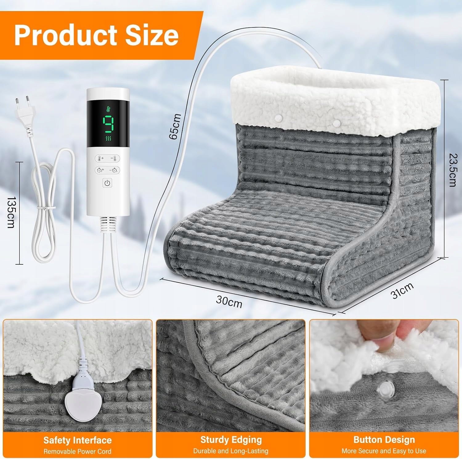 ELECTRIC FOOT HEATER 30-60°C 9 TEMPERATURE LEVELS TIMER 12H Medical device no