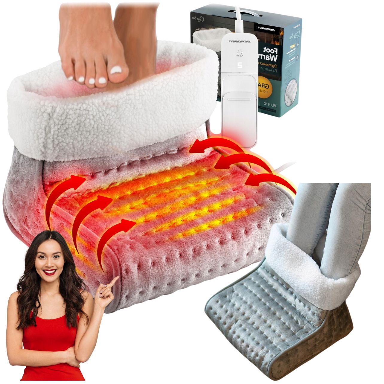 ELECTRIC FOOT WARMER WITH REMOTE CONTROL SOFT PLUSH MASSAGE 3 LEVELS SHOE
