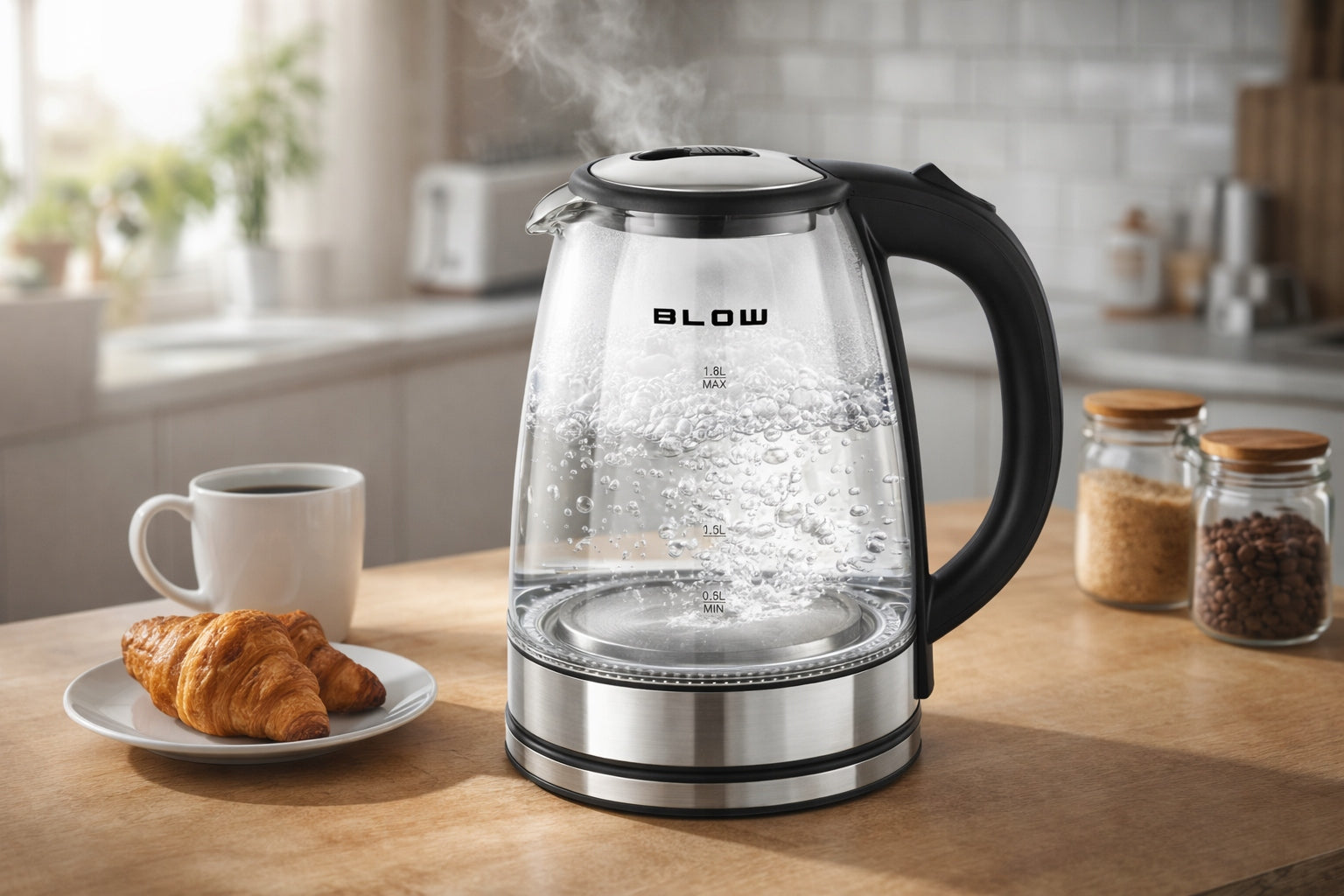 ELECTRIC GLASS KETTLE 2000W 1,8L STRONG SILENT LED STEEL BACKLIGHT Dominant color clear