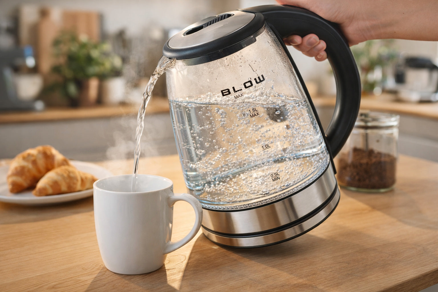 ELECTRIC GLASS KETTLE 2000W 1,8L STRONG SILENT LED STEEL BACKLIGHT Material metal glass