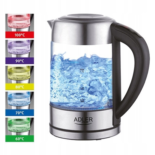 ELECTRIC GLASS KETTLE 2200W 1,7L ADJUSTABLE Dominant color silver/gray