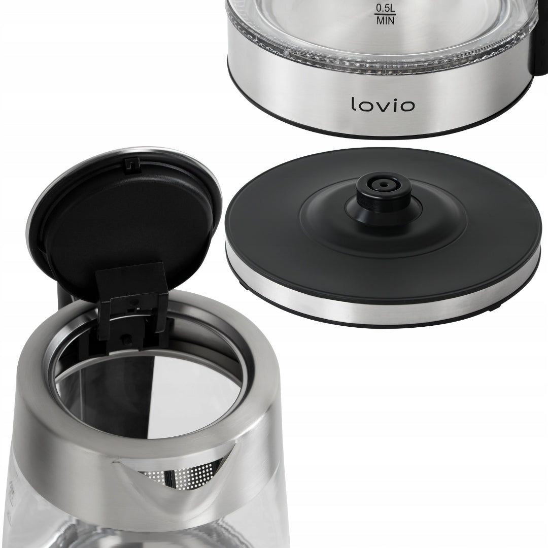 ELECTRIC GLASS KETTLE 2200W LED Steel 1,7L Powerful Quiet Wireless Capacity 1.7 l