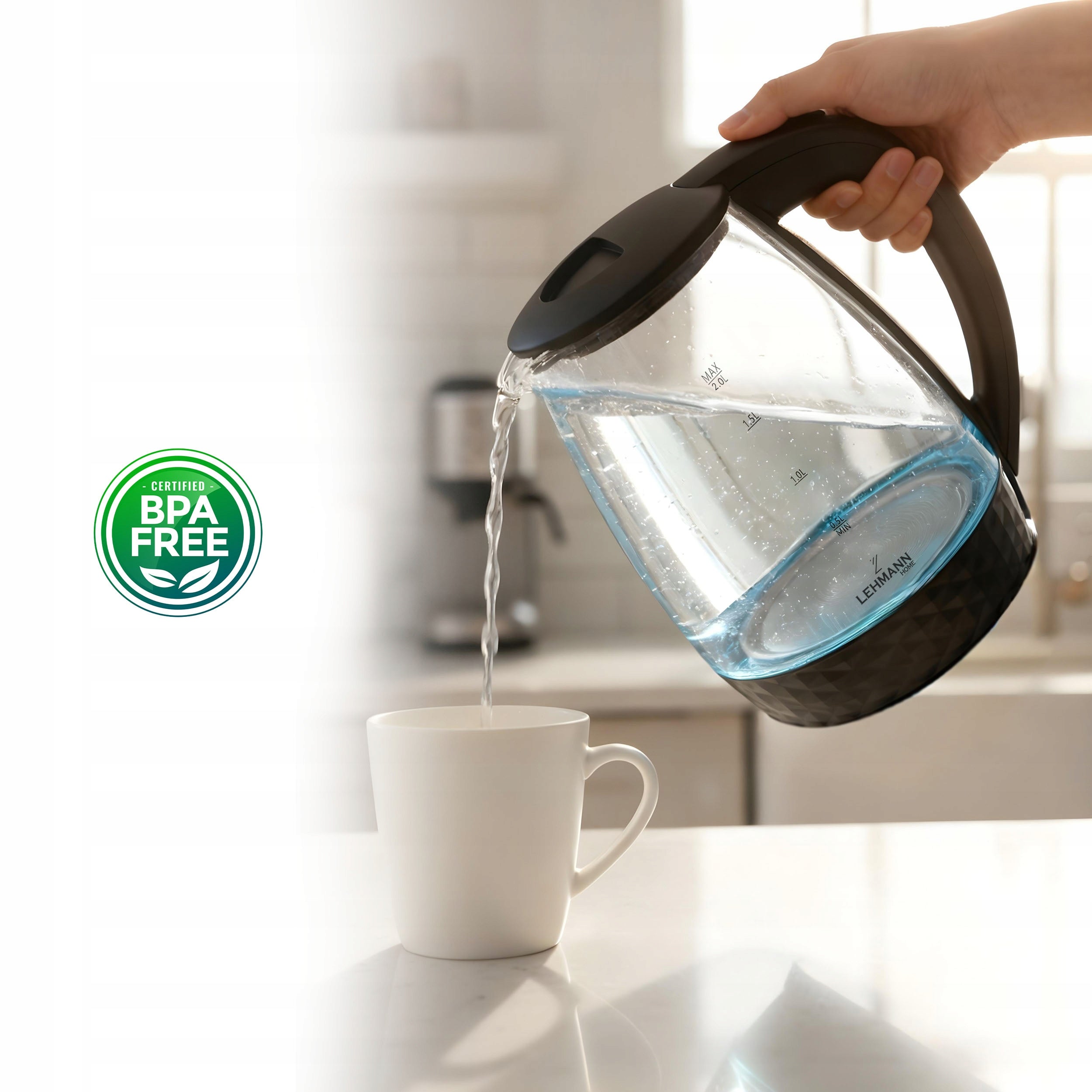 ELECTRIC GLASS KETTLE WITH BACKLIGHT STRONG 2200W WIRELESS 2L Capacity 2 l