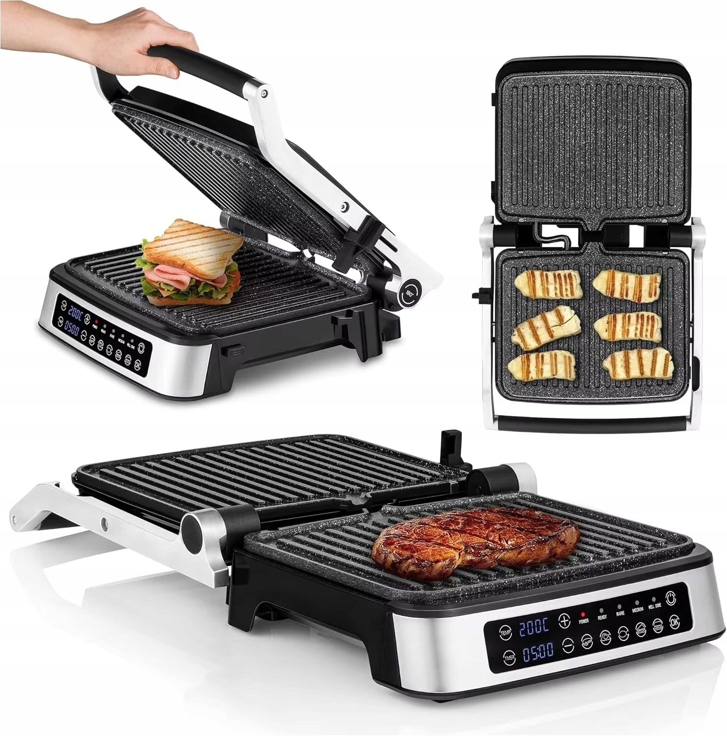 ELECTRIC GRILL 2000W SANDWICH TOASTER PANIN TOASTER TOUCH LED PANEL