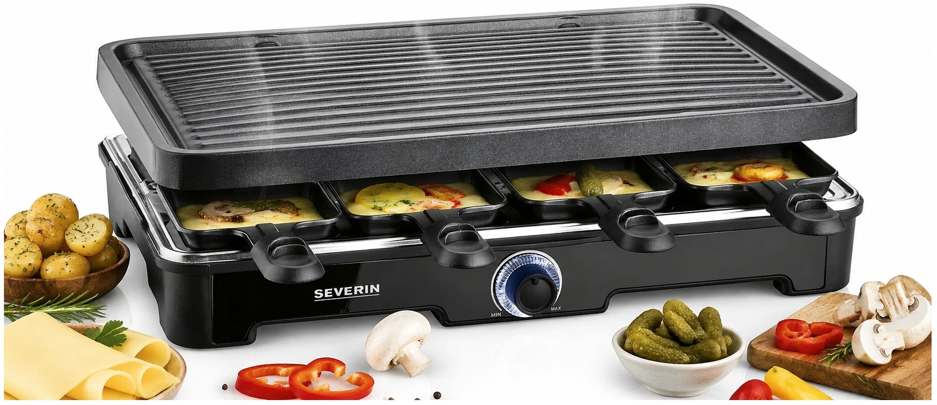 ELECTRIC GRILL CERAMIC RACLETTE 1400W 8 PANS BLACK SEVERIN RG9670