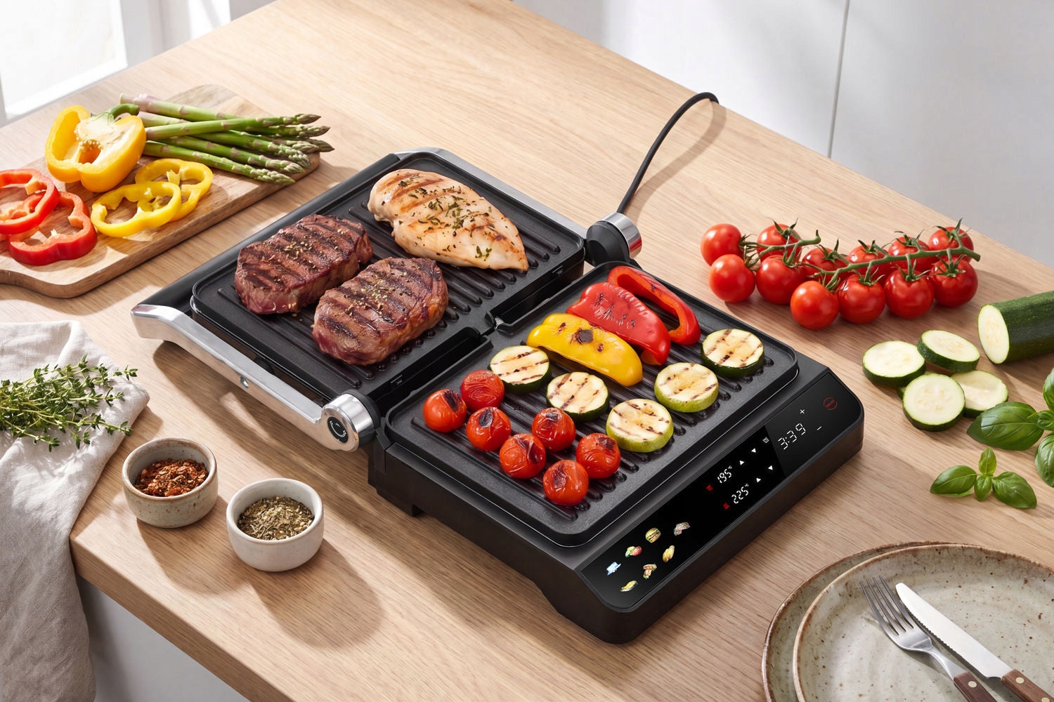 ELECTRIC GRILL CONTACT TOASTER Folding 9 PROGRAMS High Power 2200W Manufacturer code TE-49