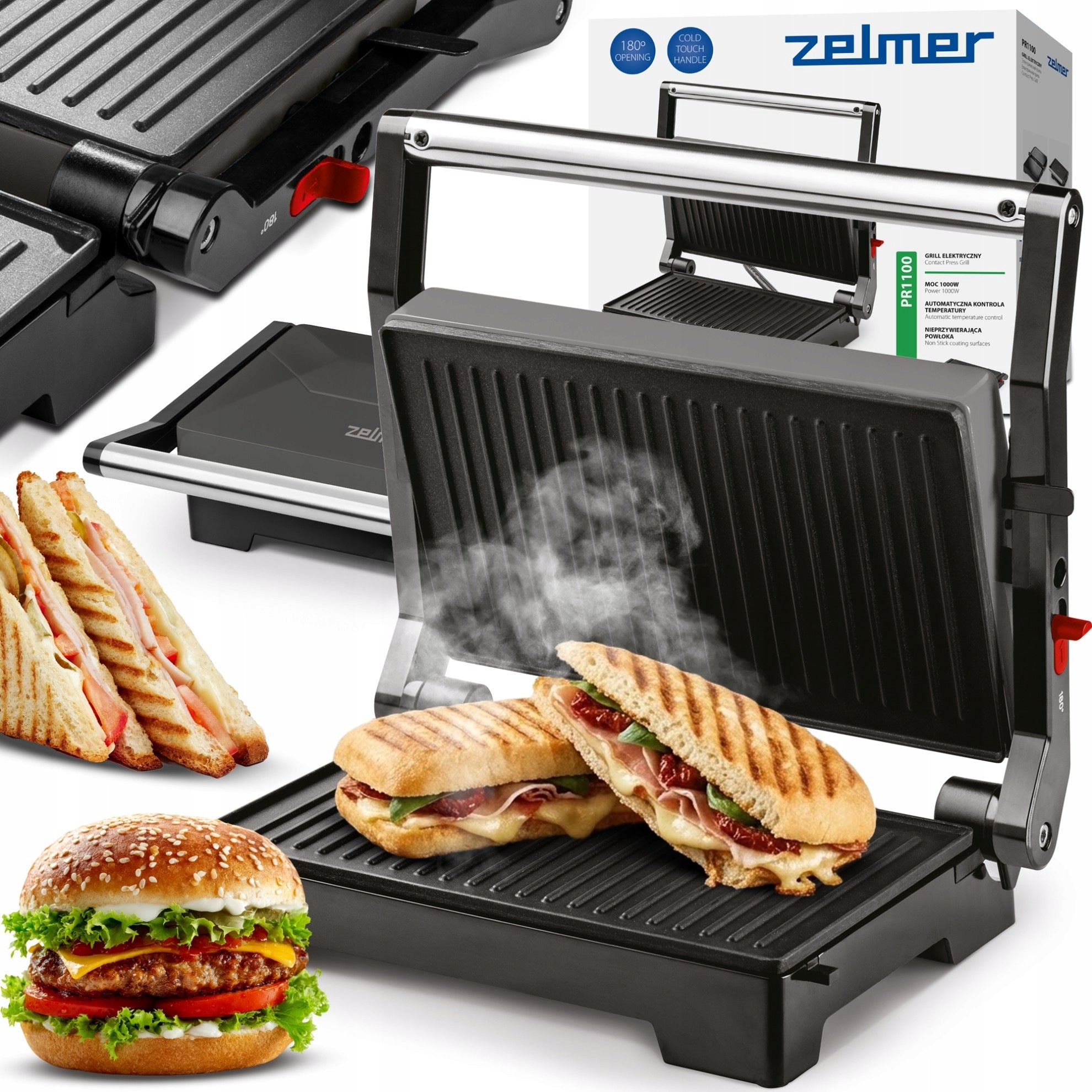 ELECTRIC GRILL CONTACT TOASTER ZELMER PR1100 FOLDING 180° 1000W