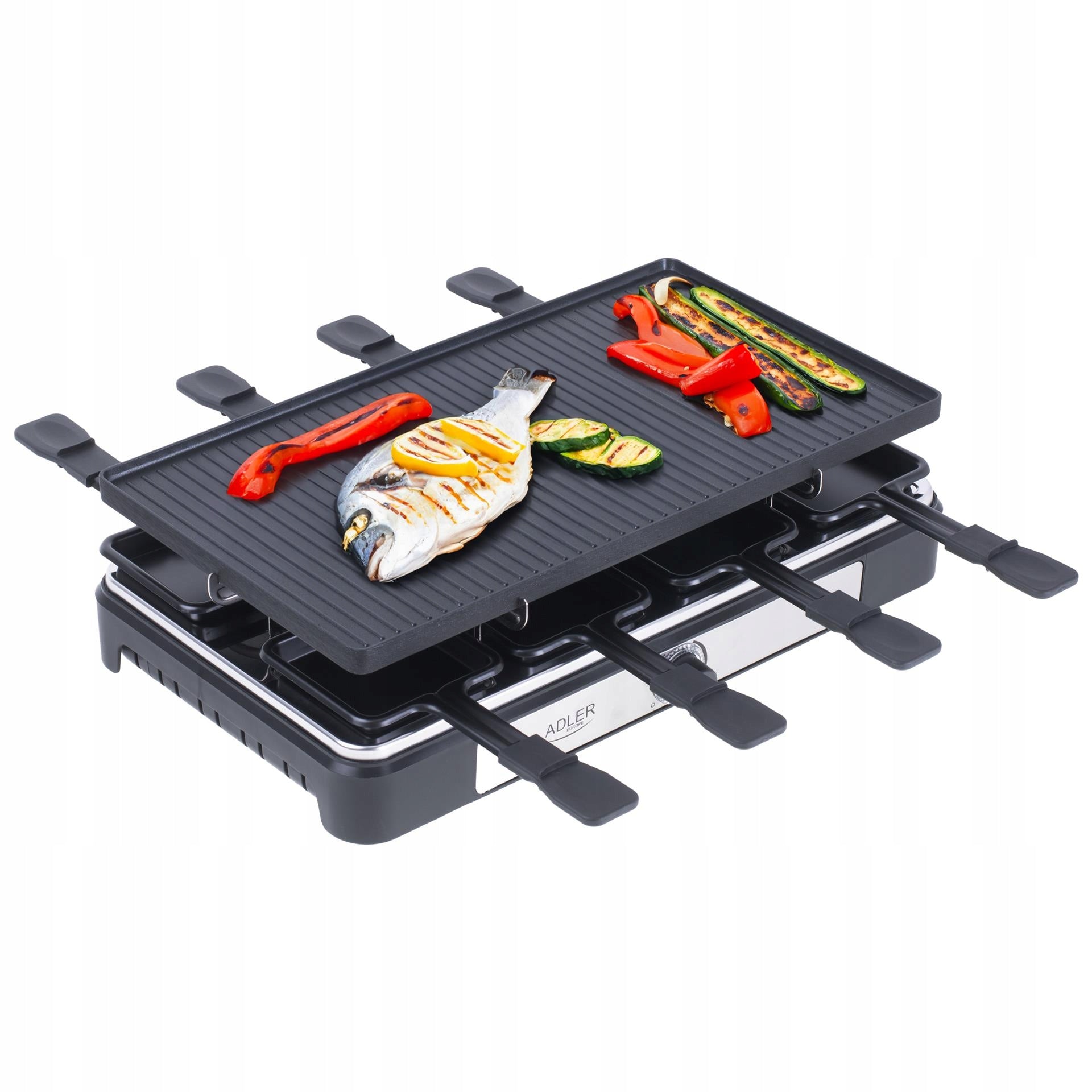 ELECTRIC GRILL RACLETTE LARGE XL 8 PEOPLE STRONG 1400W PATENLOINS SPATULAS Dominant color black
