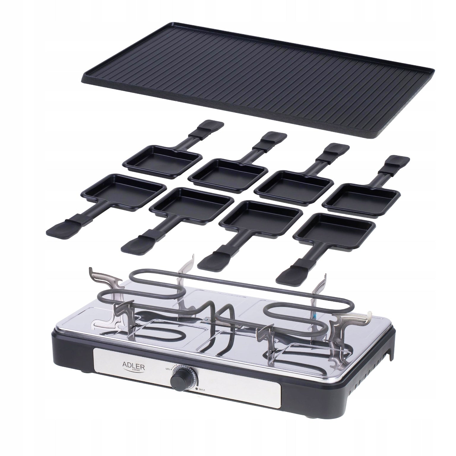 ELECTRIC GRILL RACLETTE LARGE XL 8 PEOPLE STRONG 1400W PATENLOINS SPATULAS Model Grill elektryczny duży XL mocny raclette 6616