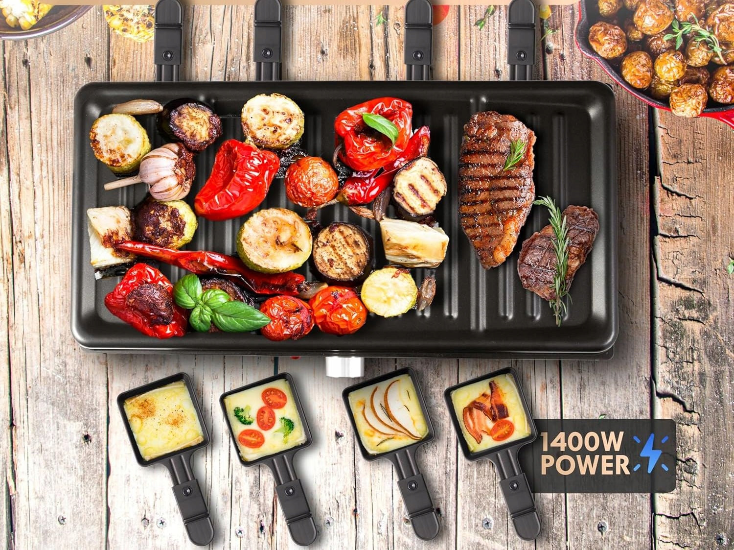 ELECTRIC GRILL RACLETTE XXL 1400W for 8 people double-sided spatula plate Manufacturer code 263946
