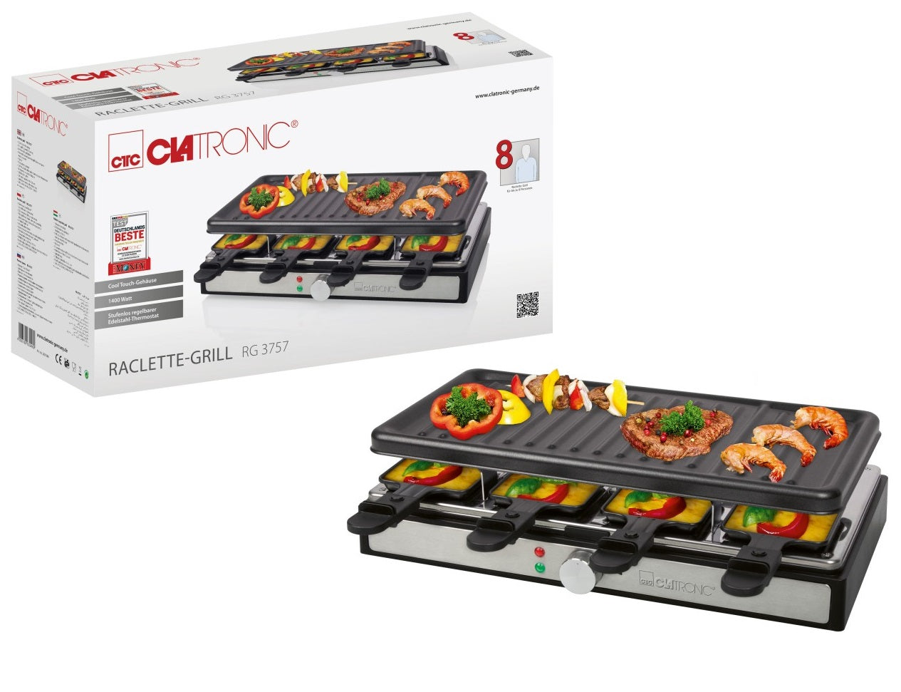 ELECTRIC GRILL RACLETTE XXL 1400W for 8 people double-sided spatula plate Packaging status original