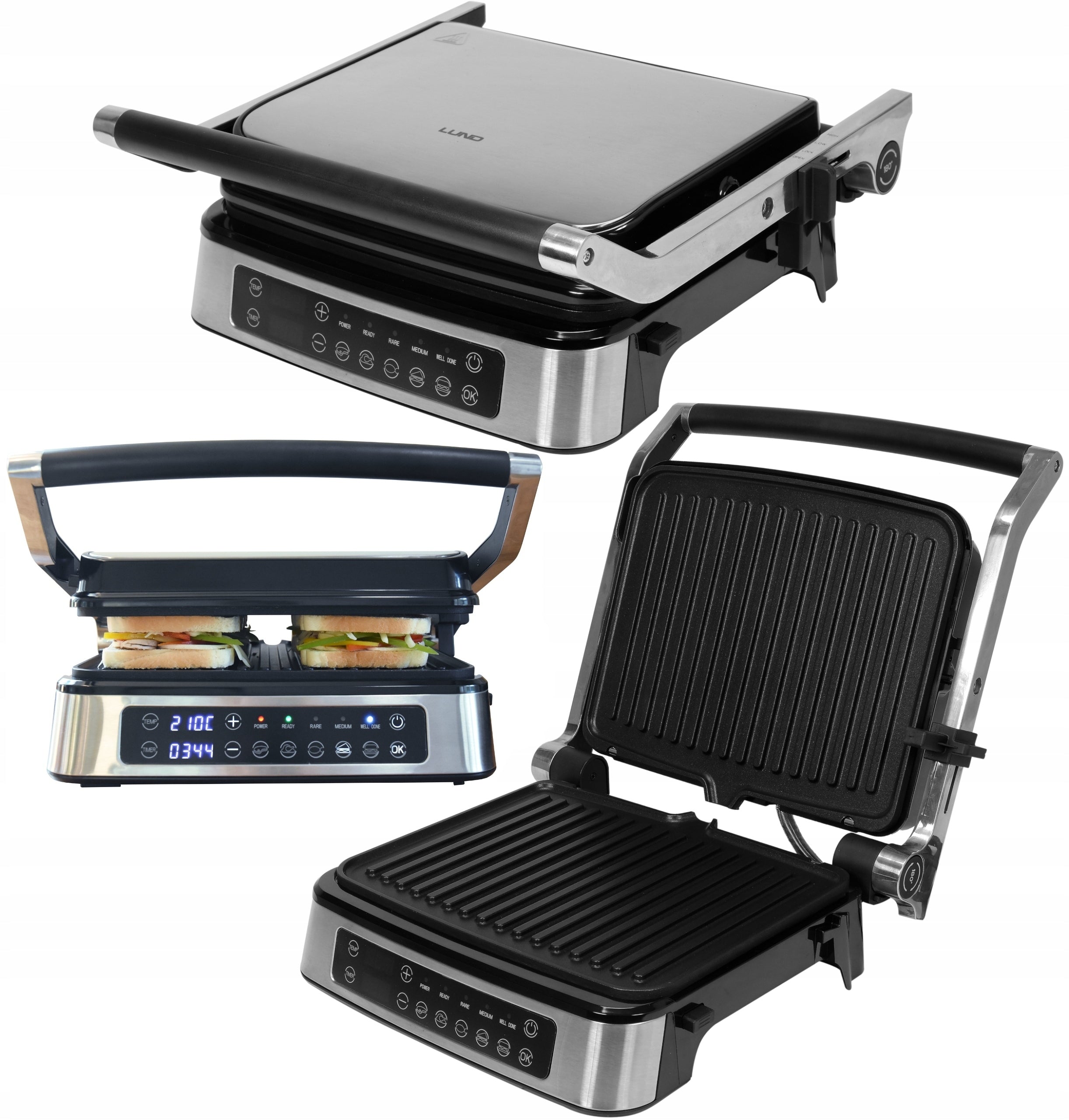 ELECTRIC GRILL TOASTER FOLDING REMOVABLE PLATES 2000W LED PANEL LUND