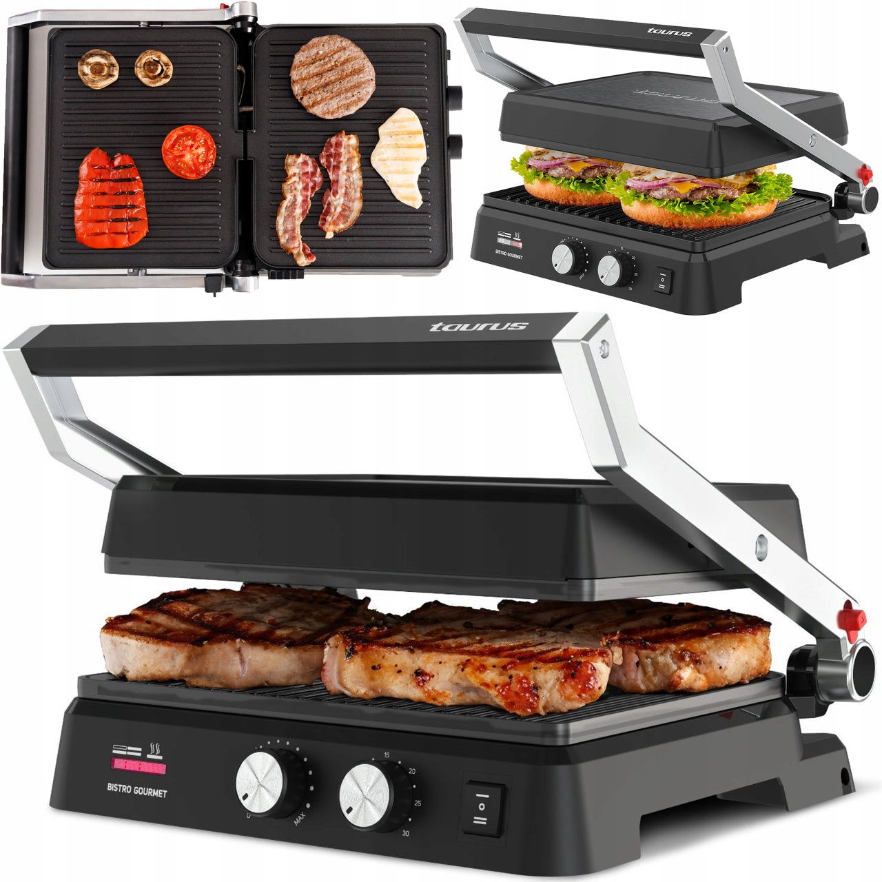 ELECTRIC GRILL TOASTER PANINI FOLDING Taurus Bistro Gourmet 2600W