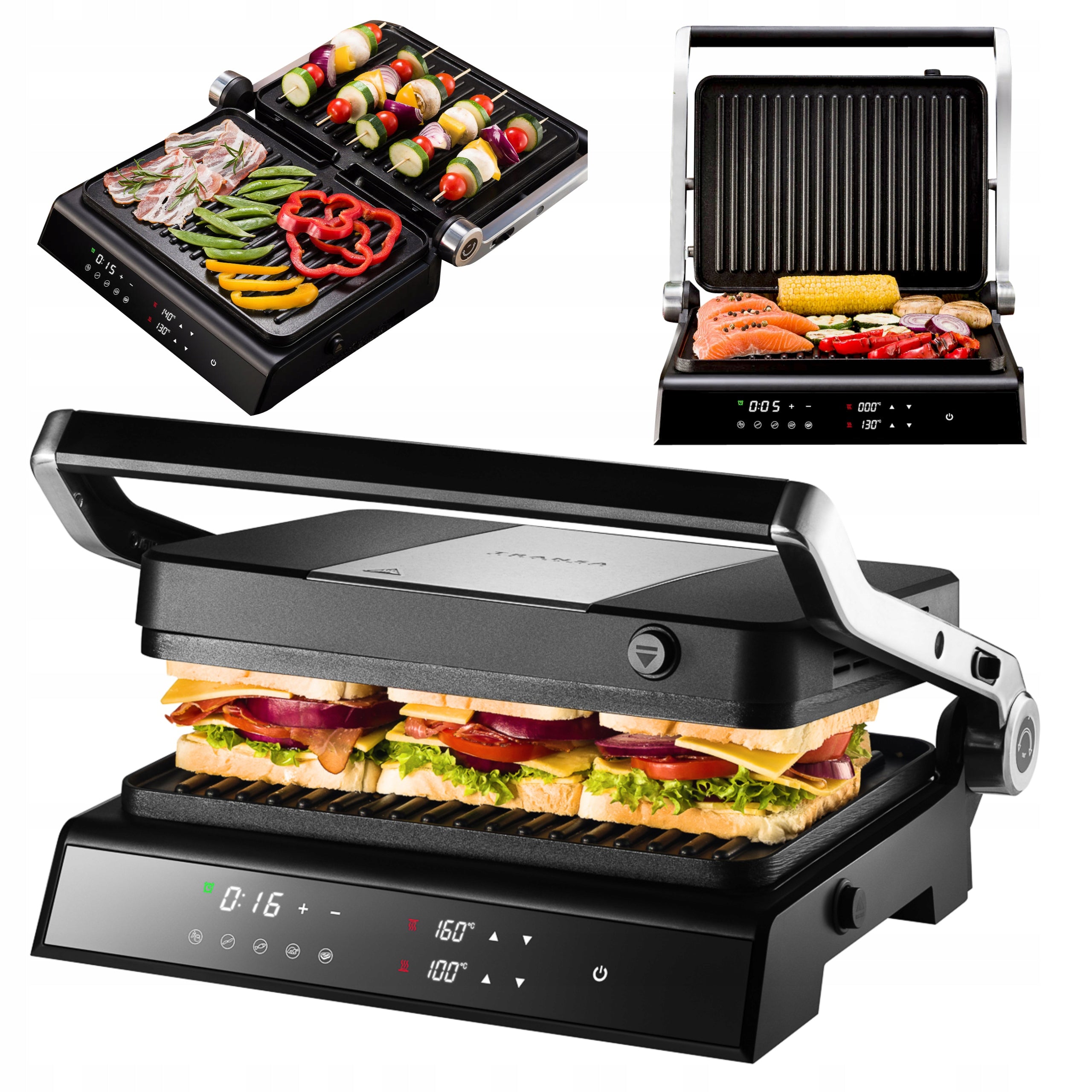 ELECTRIC GRILL TOASTER WITH ADJUSTABLE TEMP 5 PROGRAMS FOLDING 2200W