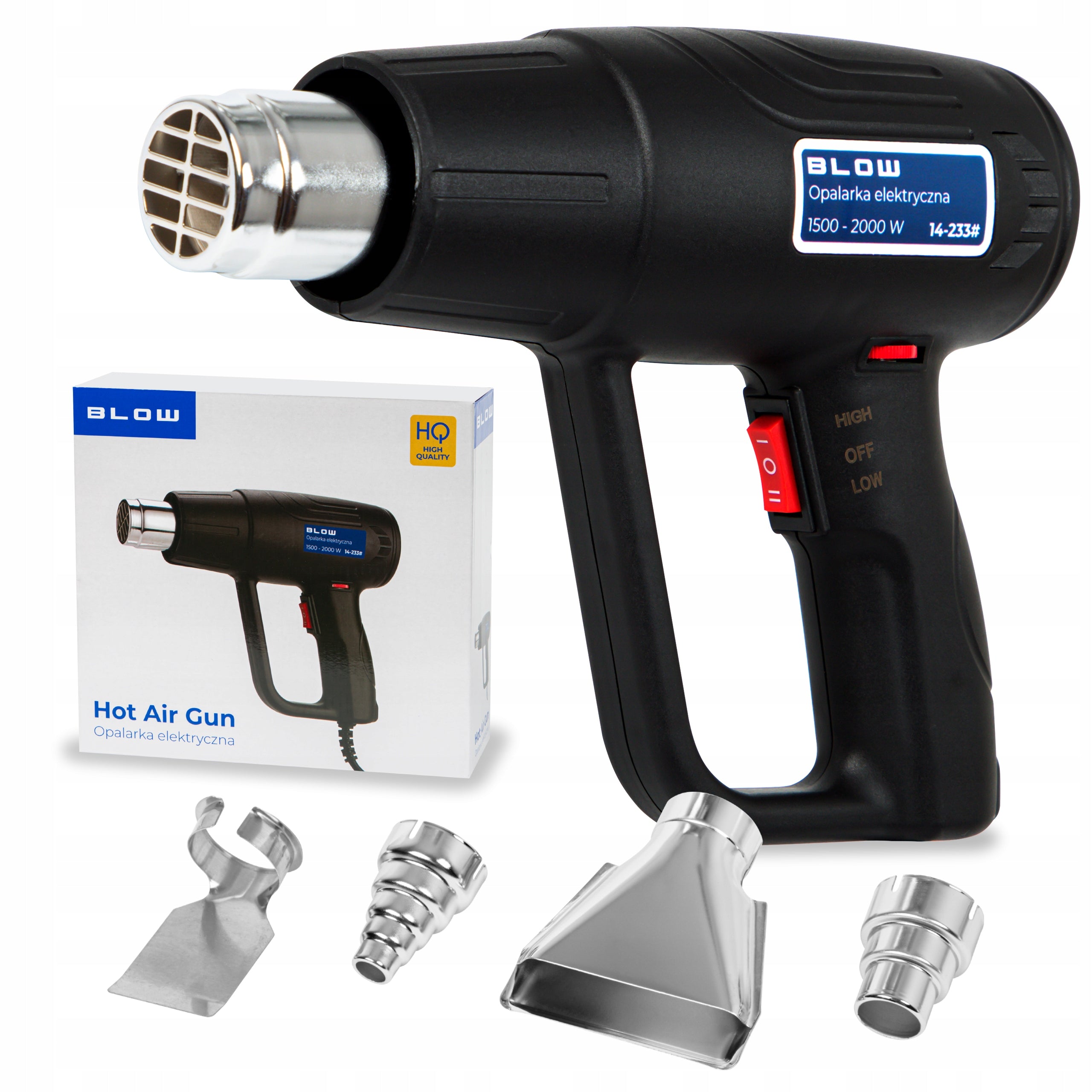 ELECTRIC HEAT GUN 2 GEARS 100-600°C 2000W ADJUSTMENT 230V STRONG + 4 NOZZLES