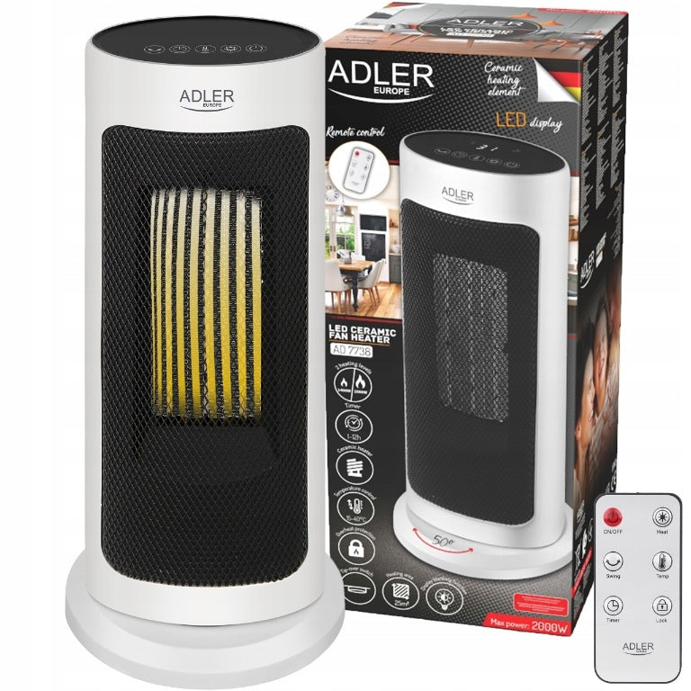 ELECTRIC HEATER CERAMIC APRON ADJUSTMENT REMOTE CONTROL THERMOSTAT 2000W LED