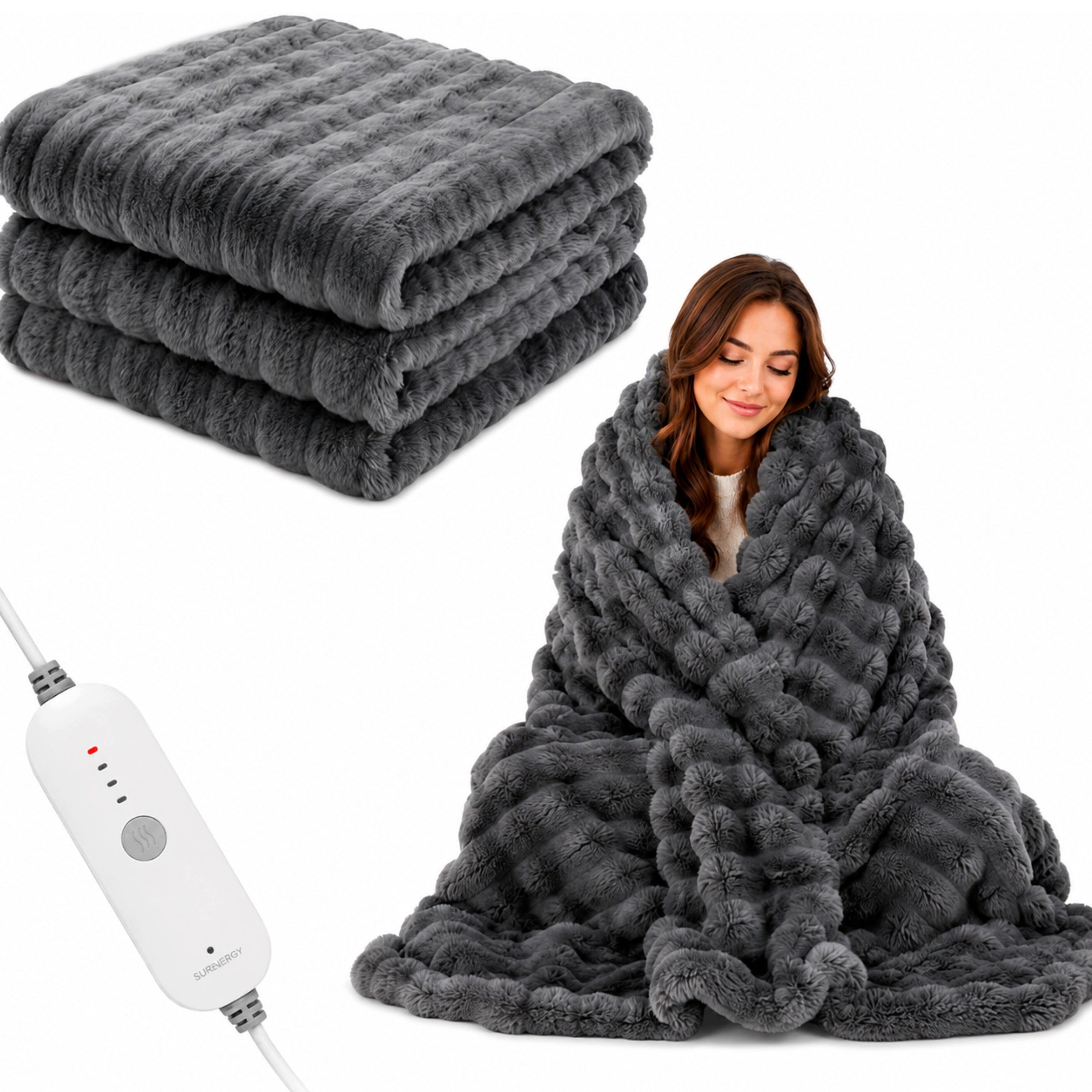 ELECTRIC HEATING BLANKET 180 X 130 CM GREY 4 HEATING LEVELS WITH REMOTE CONTROL