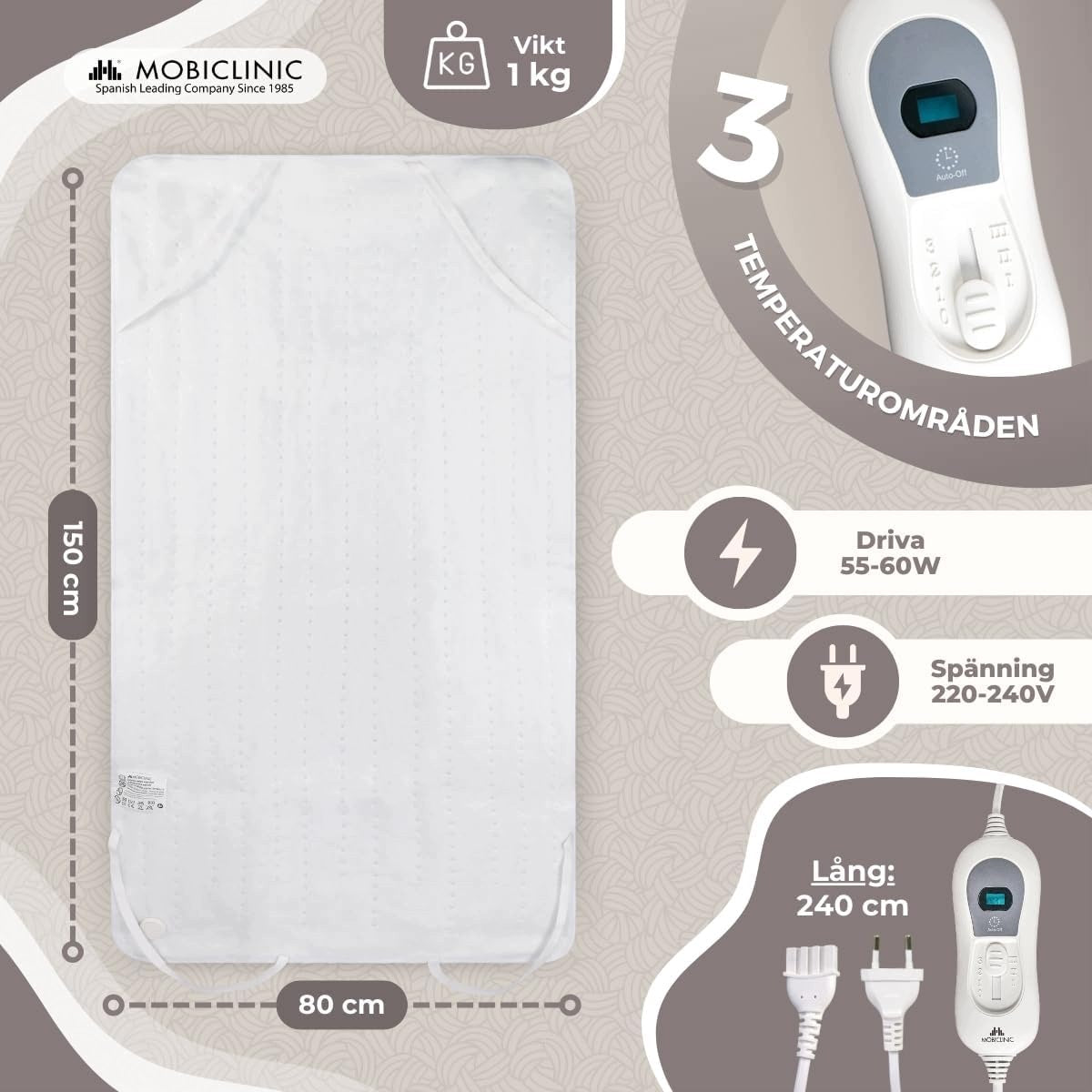 ELECTRIC HEATING PAD 150X80 CM, 3 LEVELS, WASHABLE Medical device yes