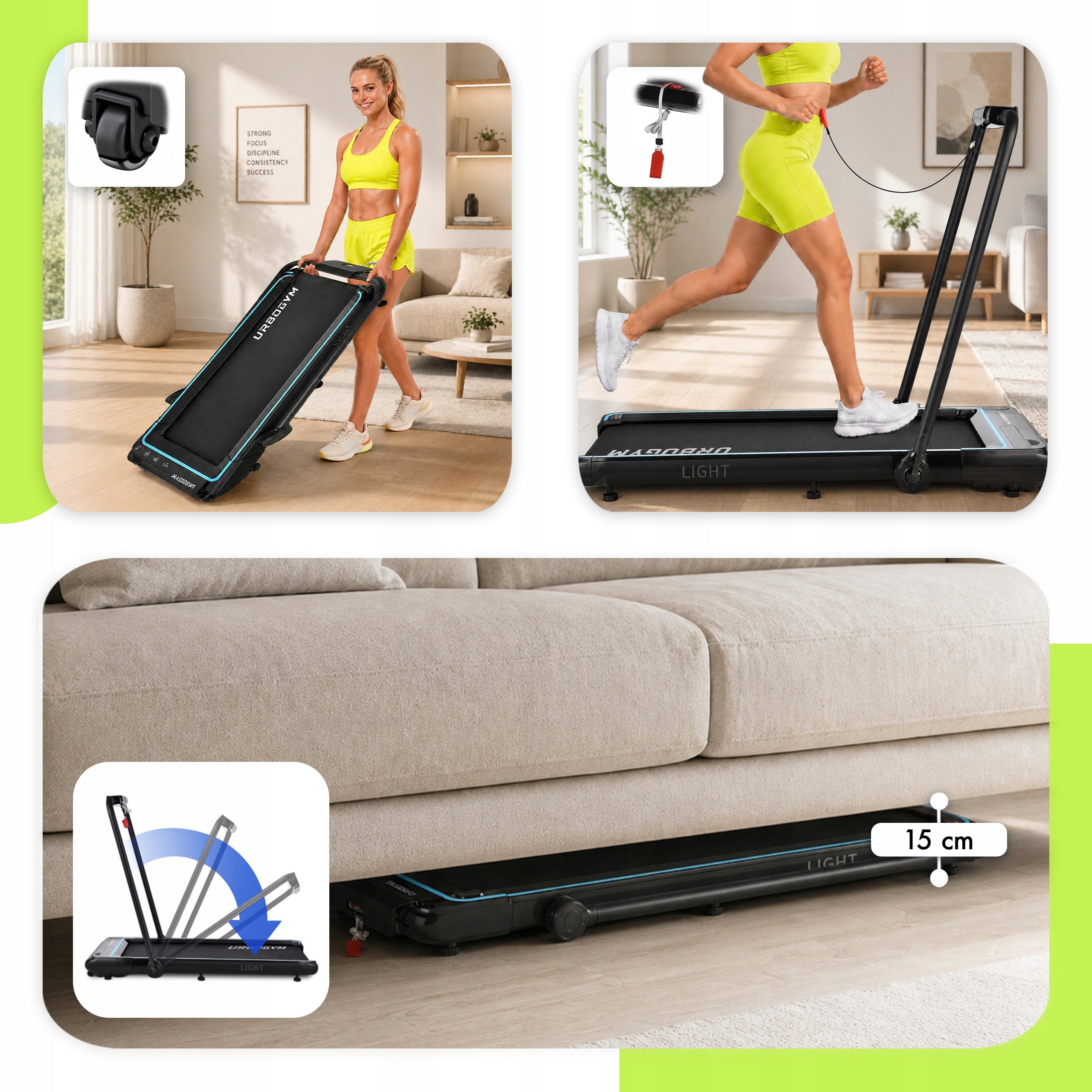 ELECTRIC HOME TREADMILL 2IN1 LIGHT FOLDING FLAT UNDER THE BED 12KM/H Brand Urbogym