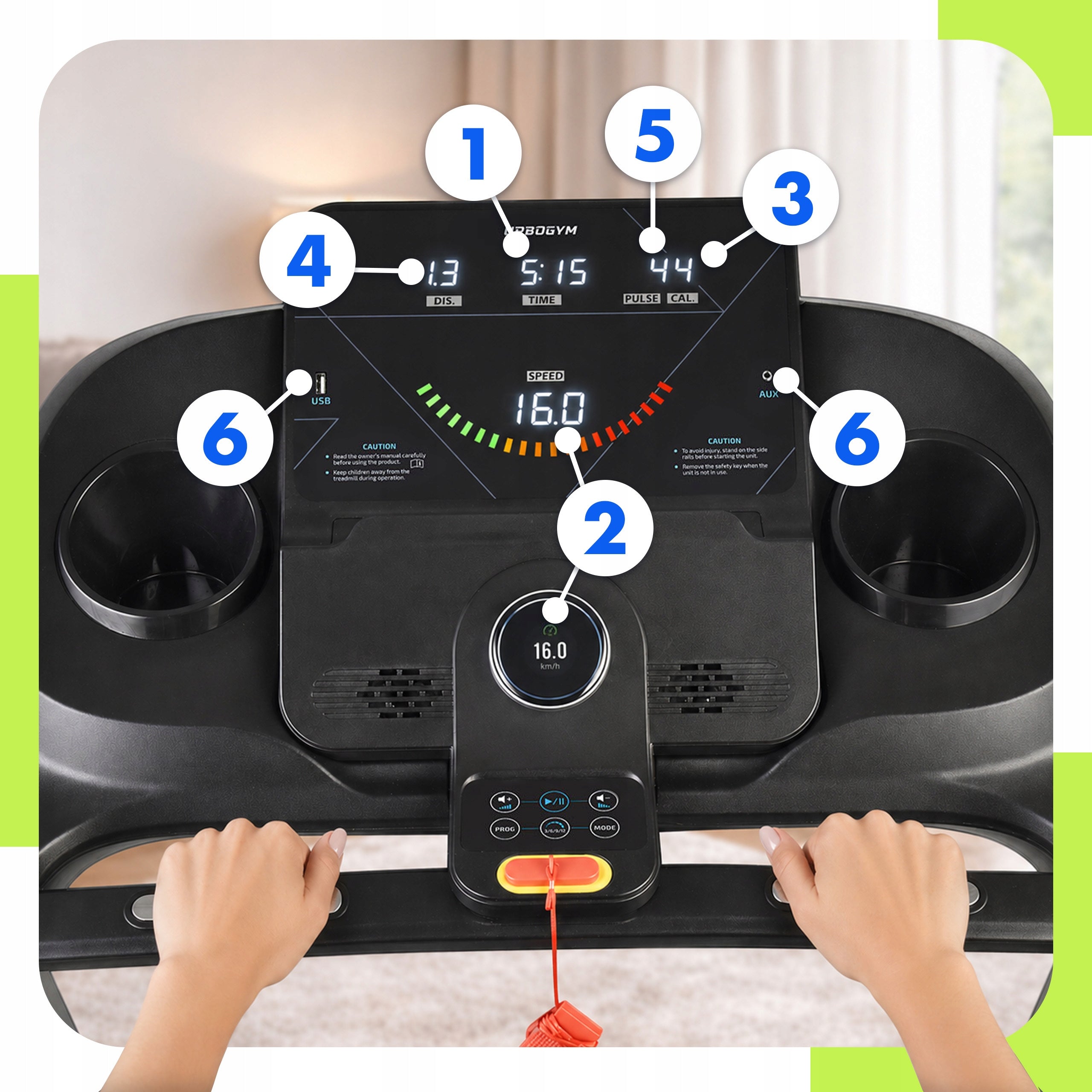 ELECTRIC HOME TREADMILL V680 SUBSCRIPTION, INCLINE ADJUSTMENT, FOLDABLE Measurements training duration distance speed pulse burned calories