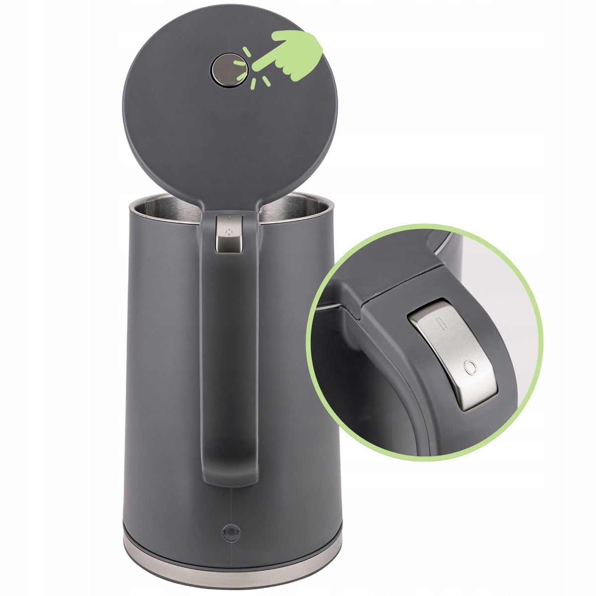 ELECTRIC KETTLE 1,7 L GREY MESH FILTER ROTATING BASE KAMILLE Dominant color gray